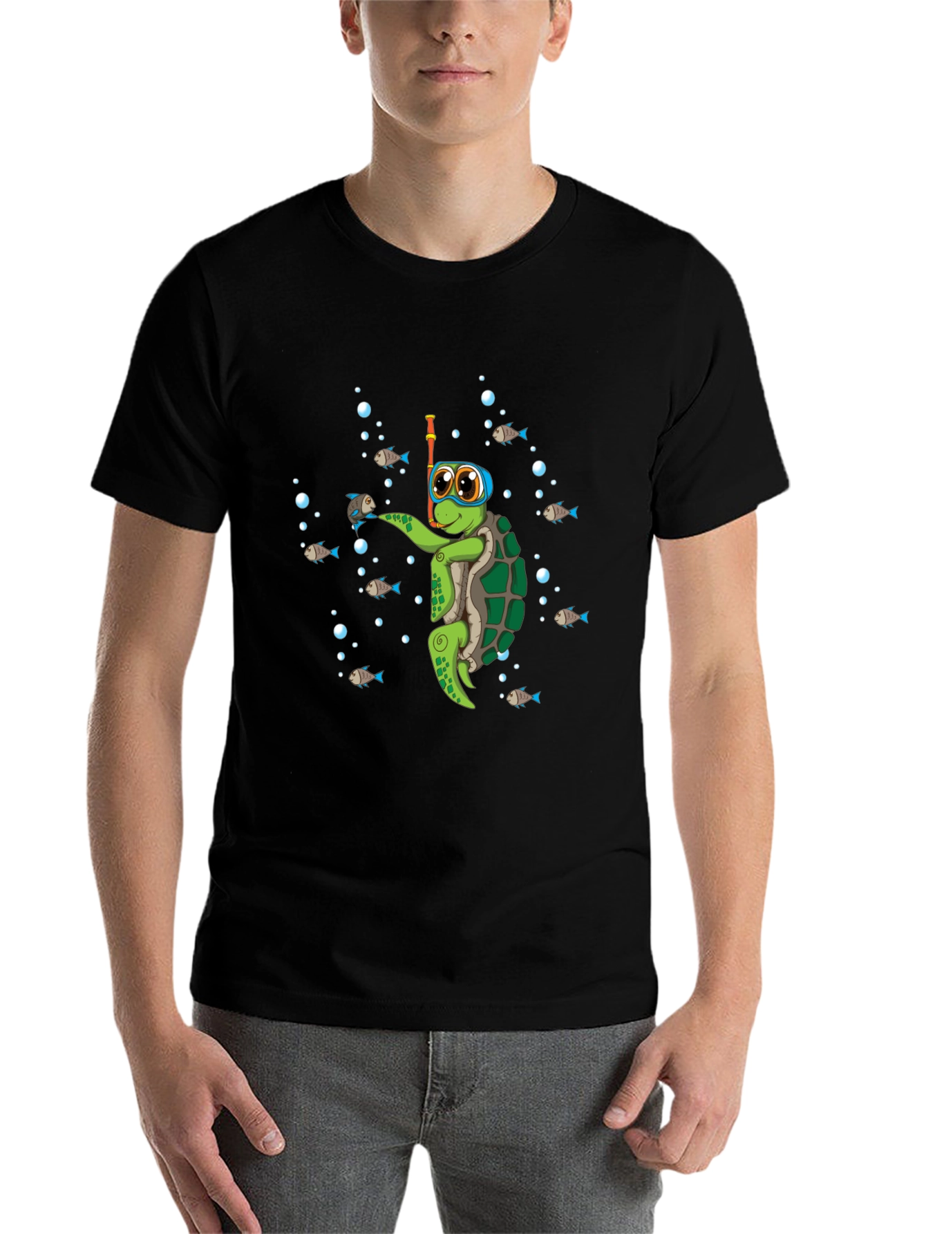 Black Diving Turtle Graphic Tee - Cool Underwater Adventure view 7