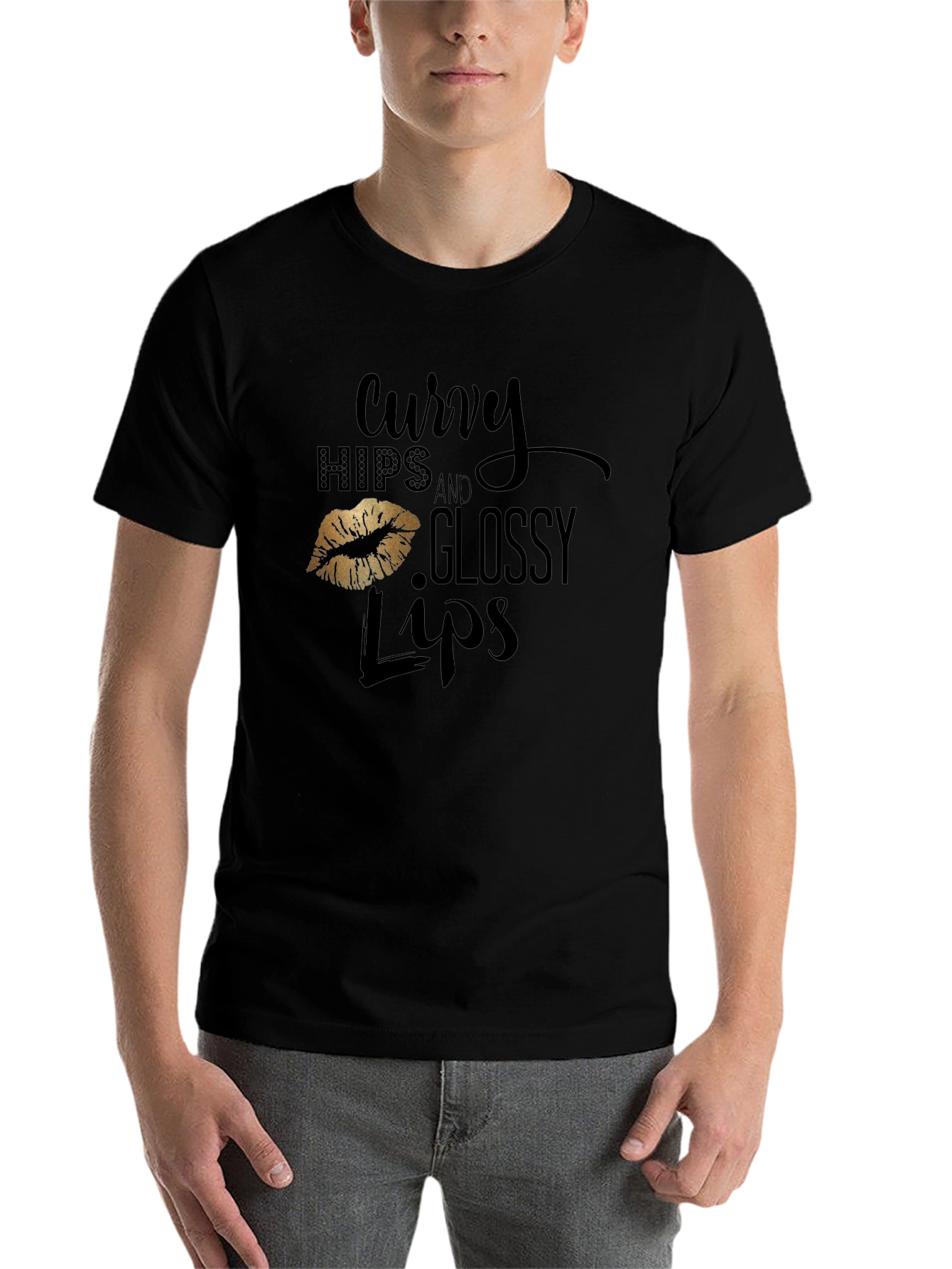 Black Curvy Hips & Glossy Lips Graphic Tee - Black view 7