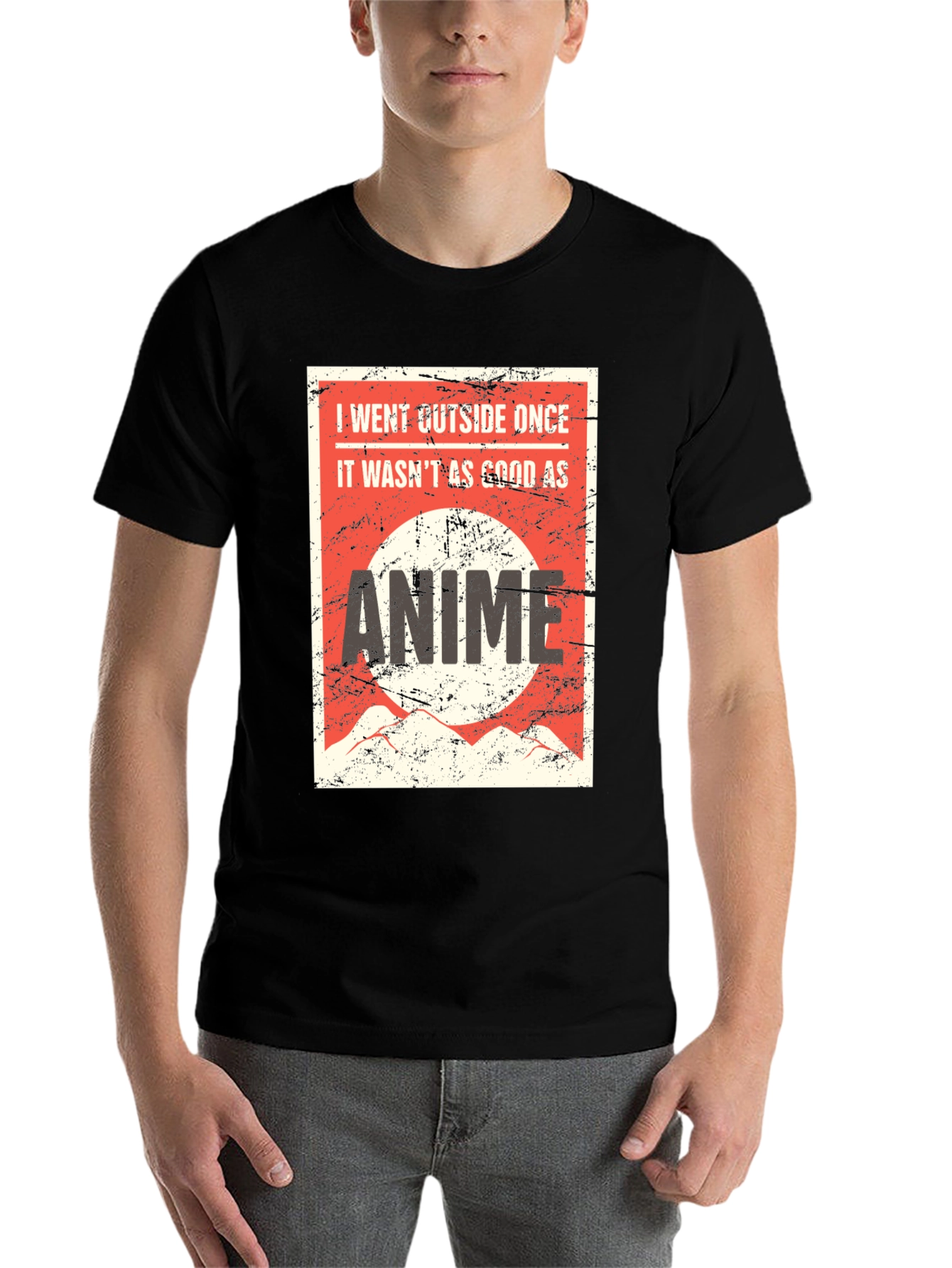 Black Anime Lover Graphic Tee - I Went Outside Once T-Shirt view 7