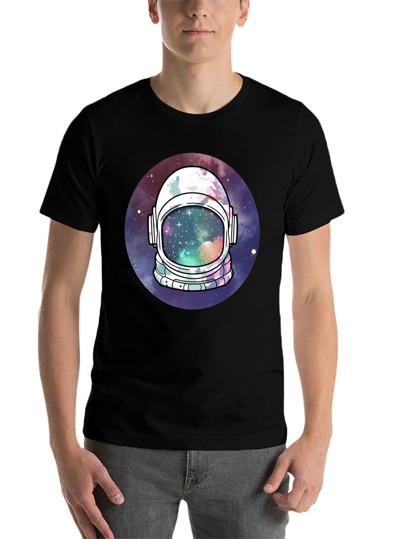 Black Astronaut Helmet Space T-Shirt view 7