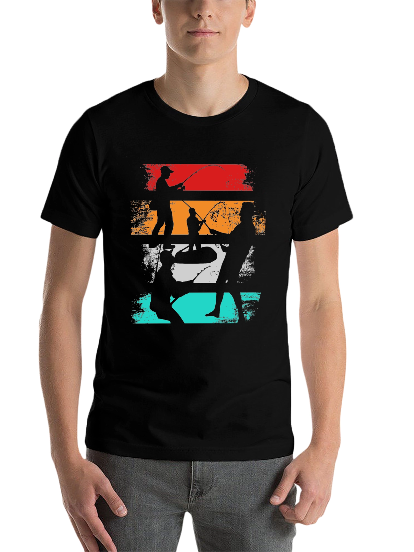 Black Retro Fishing T-Shirt - Angler's Silhouette Tee view 7