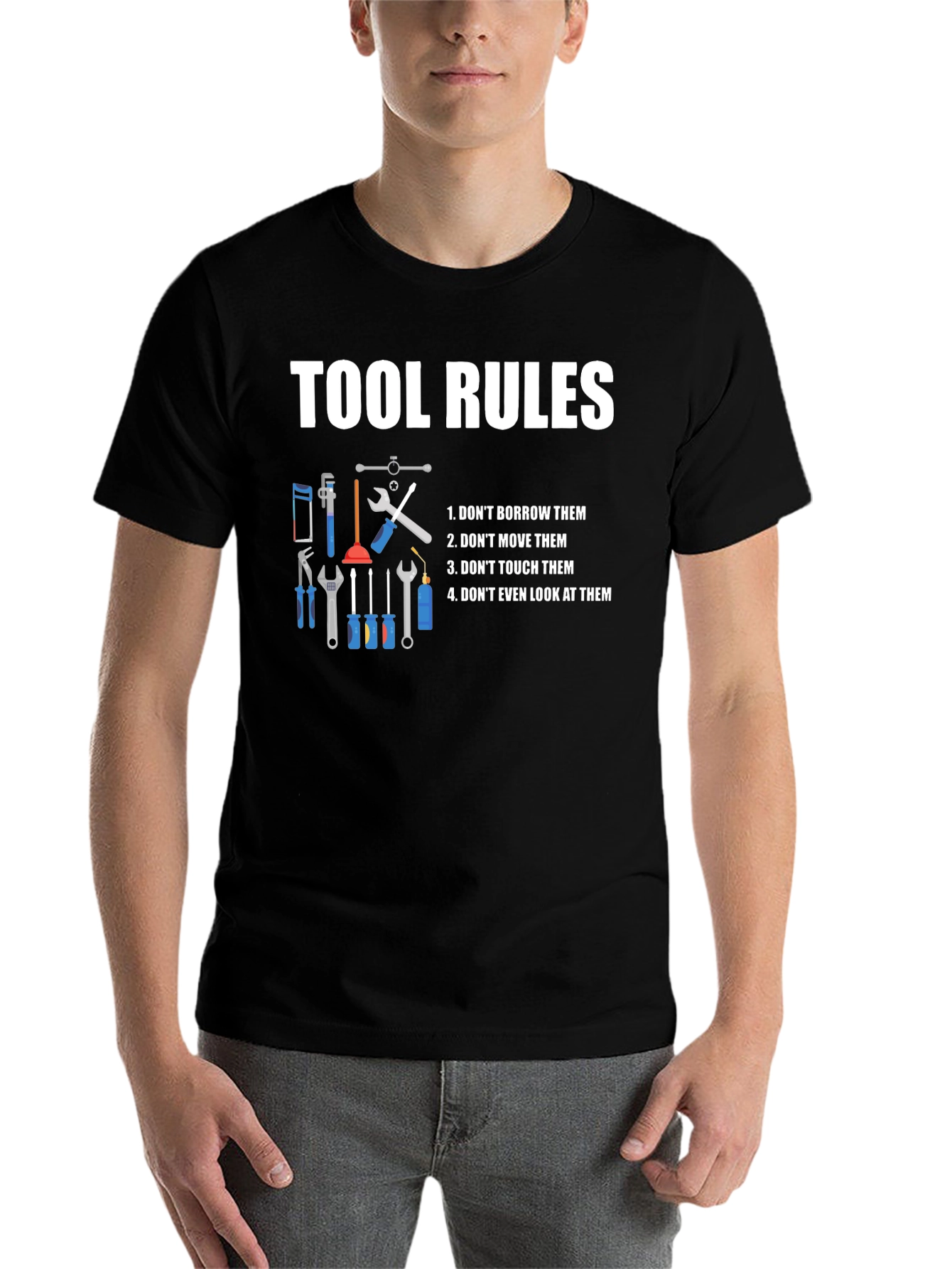 Black Tool Rules Graphic T-Shirt - Funny Handyman Tee view 7