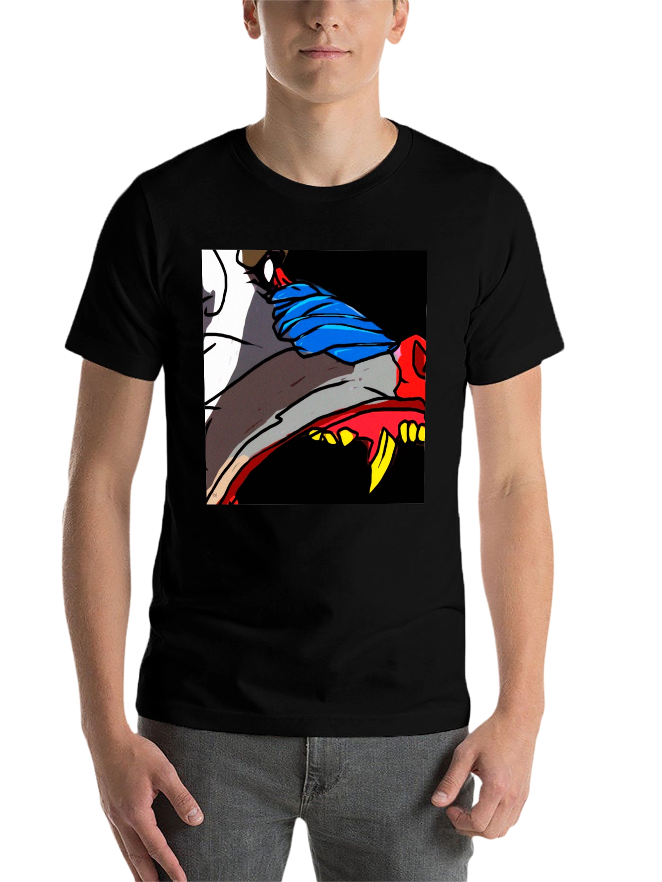 Black Cartoon Wolf Graphic Tee - Black view 7