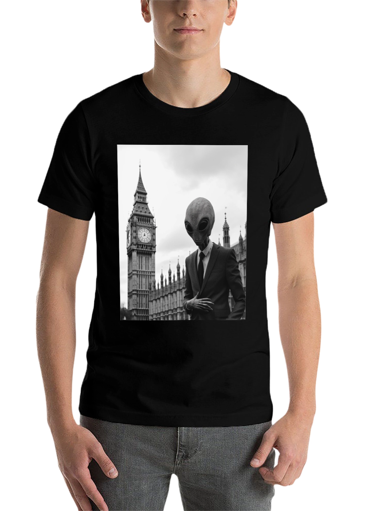 Black Alien in London T-Shirt - Men's Graphic Tee view 7