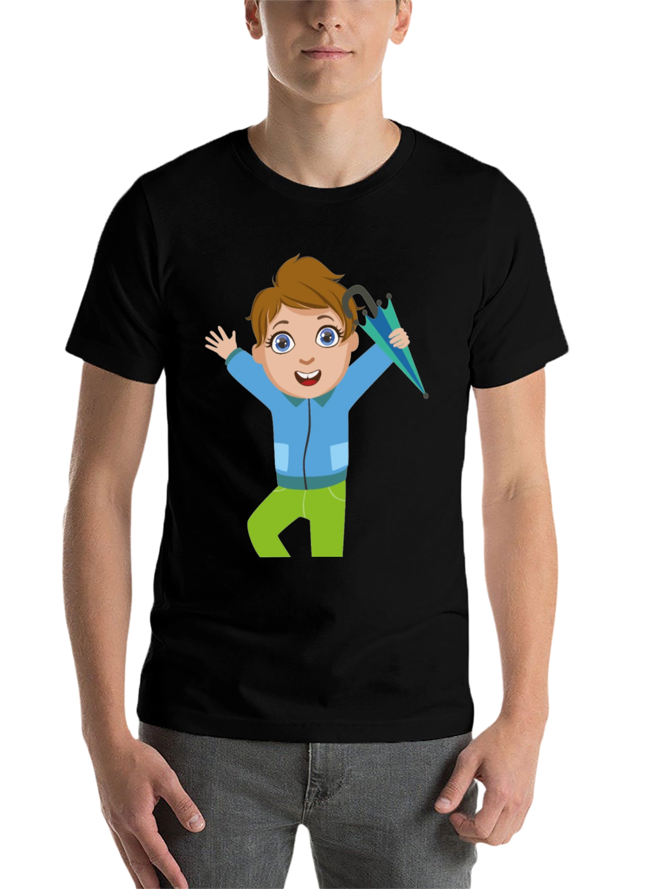 Black Cartoon Boy Black T-Shirt view 7