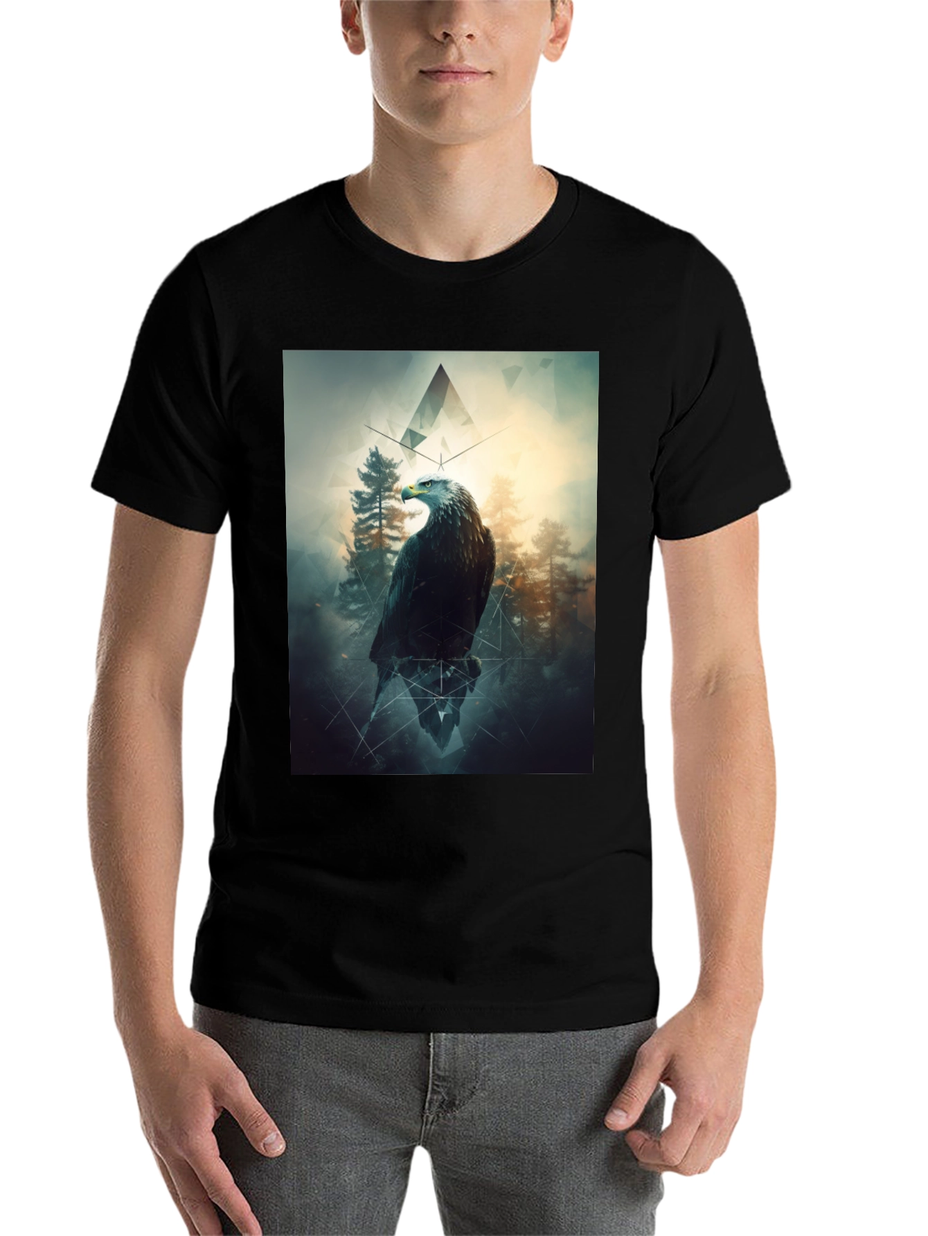 Black Eagle Forest Graphic Print Black T-Shirt view 7
