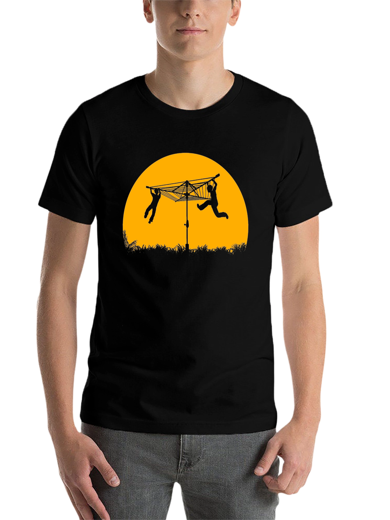Black Funny Clothesline Silhouette T-Shirt view 7