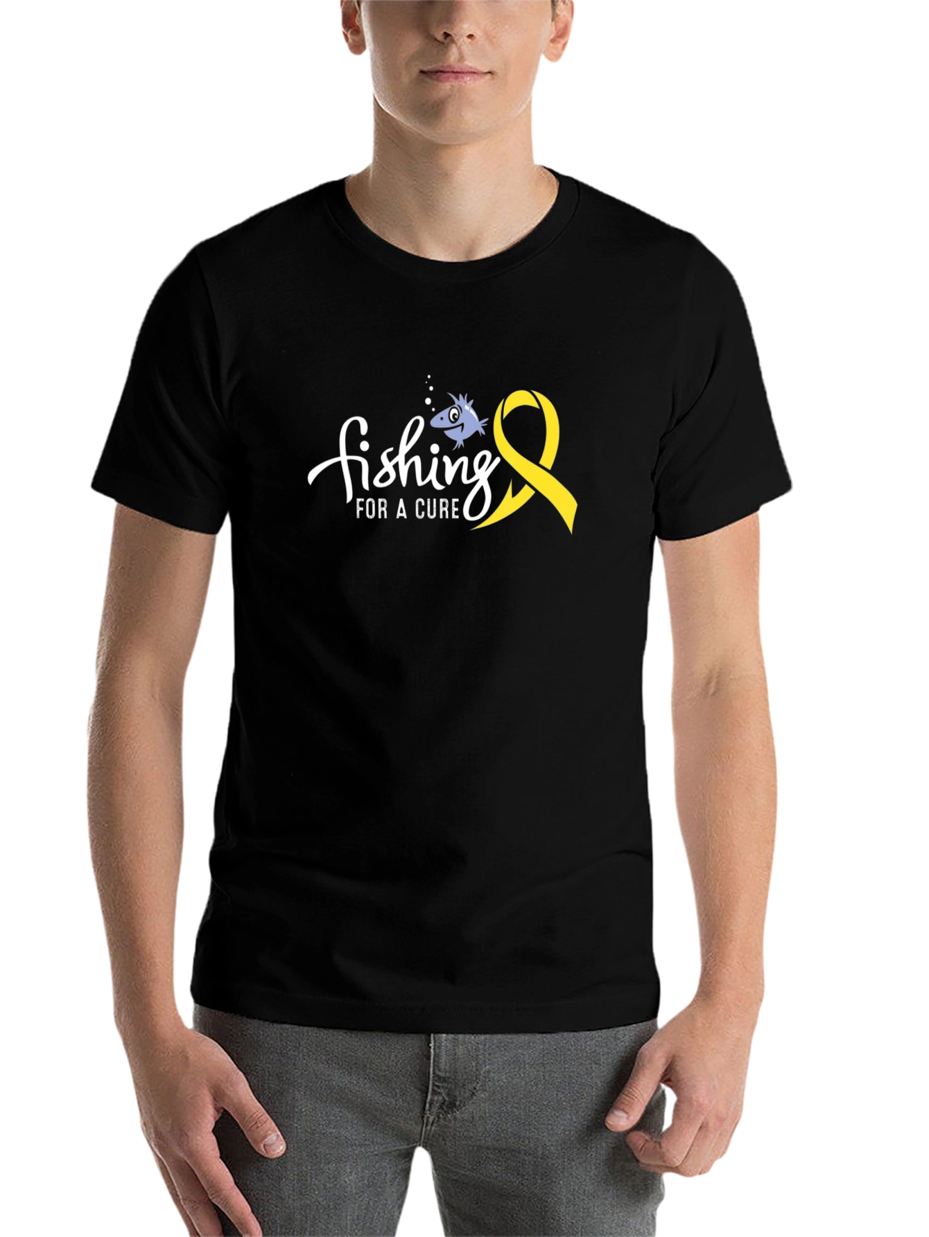 Black Fishing for a Cure T-Shirt - Childhood Cancer Awareness view 7