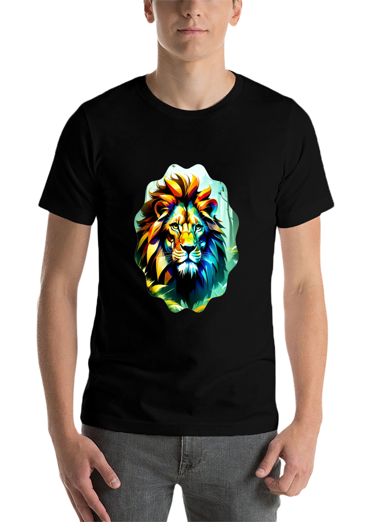 Black Vibrant Lion Graphic Tee - Black Cotton T-Shirt view 7
