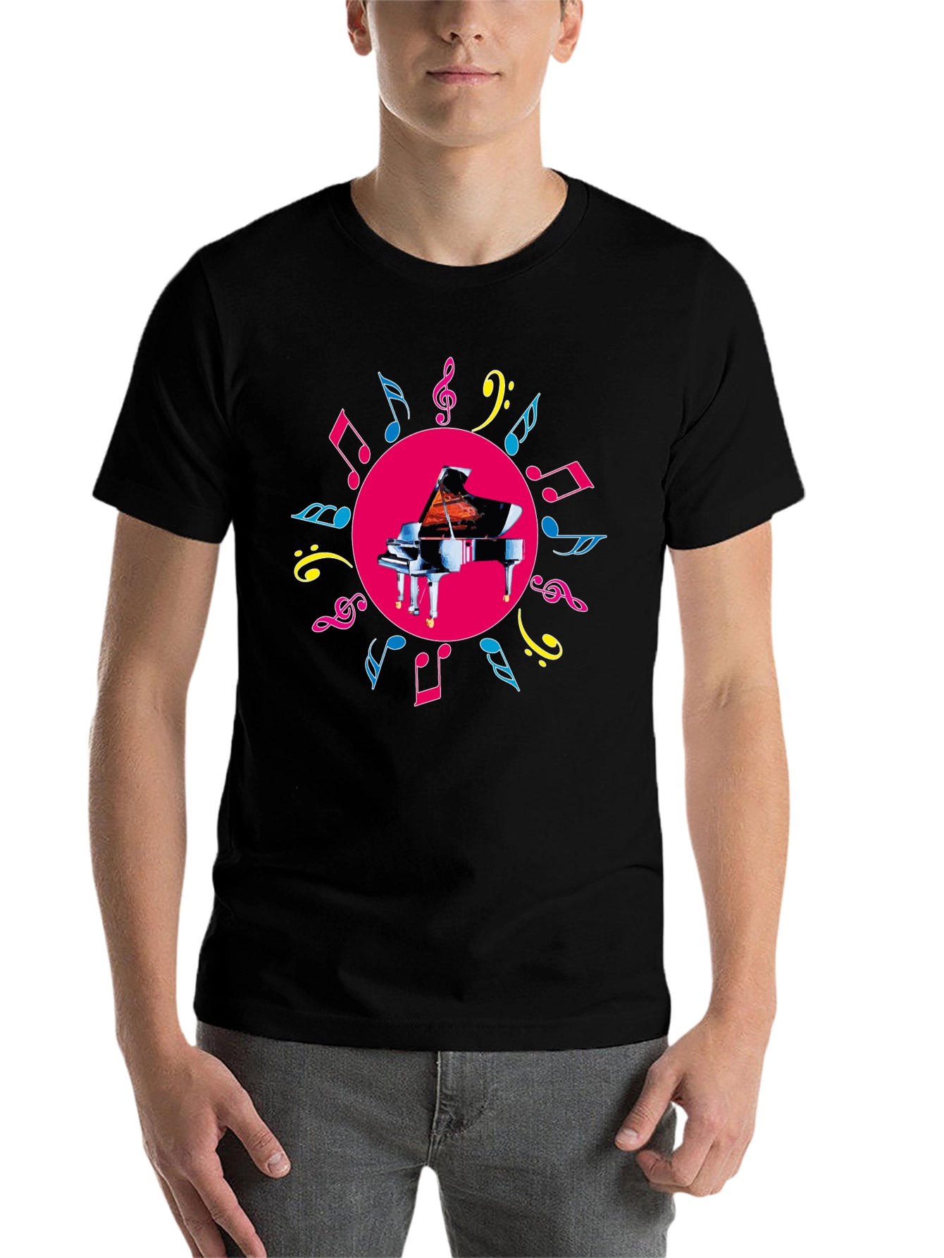 Black Piano & Music Notes Graphic Tee - Black view 7