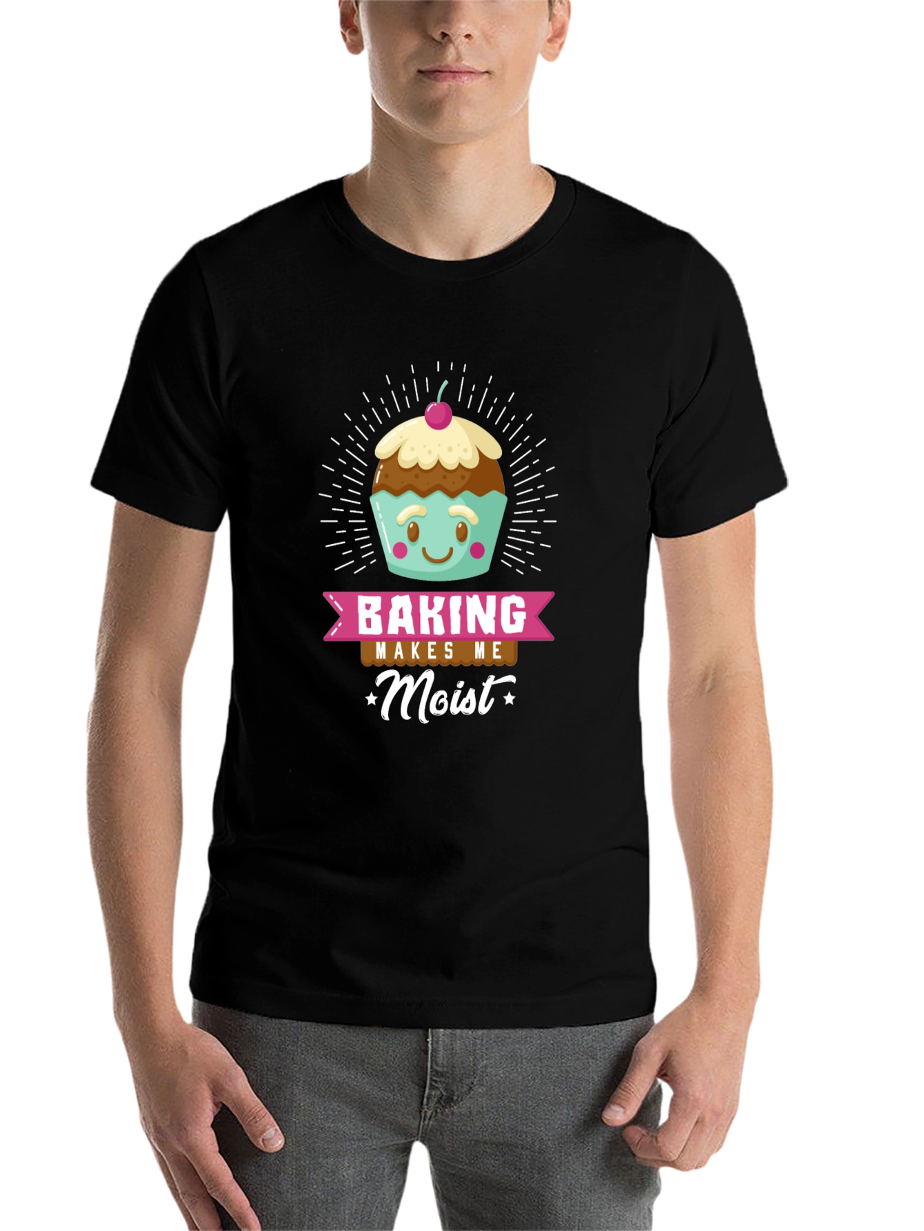 Black Baking Makes Me Moist Funny T-Shirt view 7