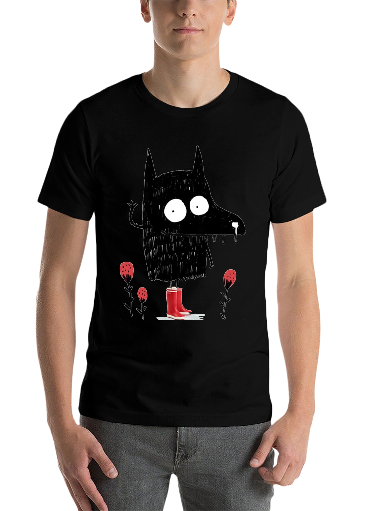 Black Wolf Rain Boot T-Shirt view 7