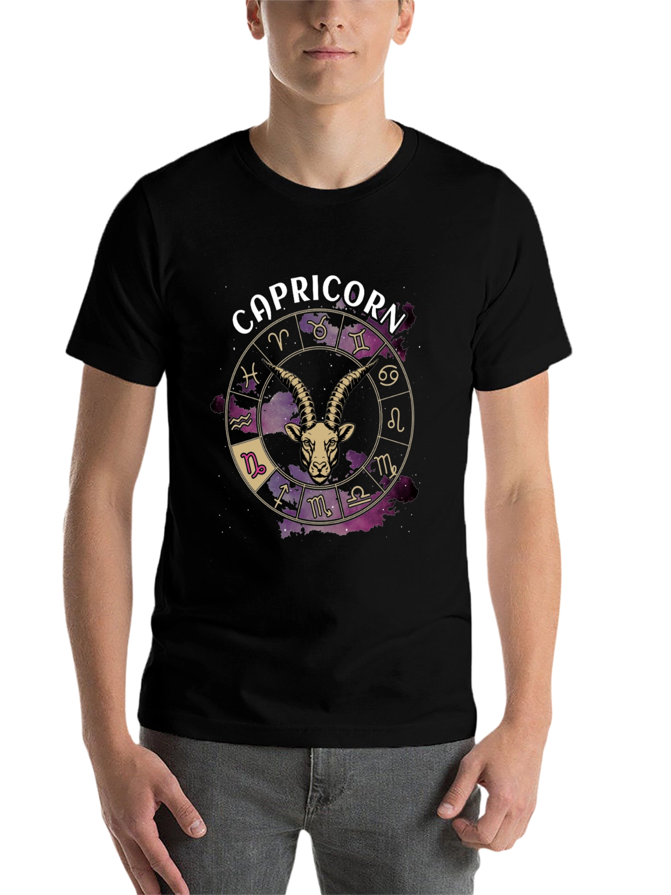Black Capricorn Zodiac Graphic T-Shirt - Black view 7