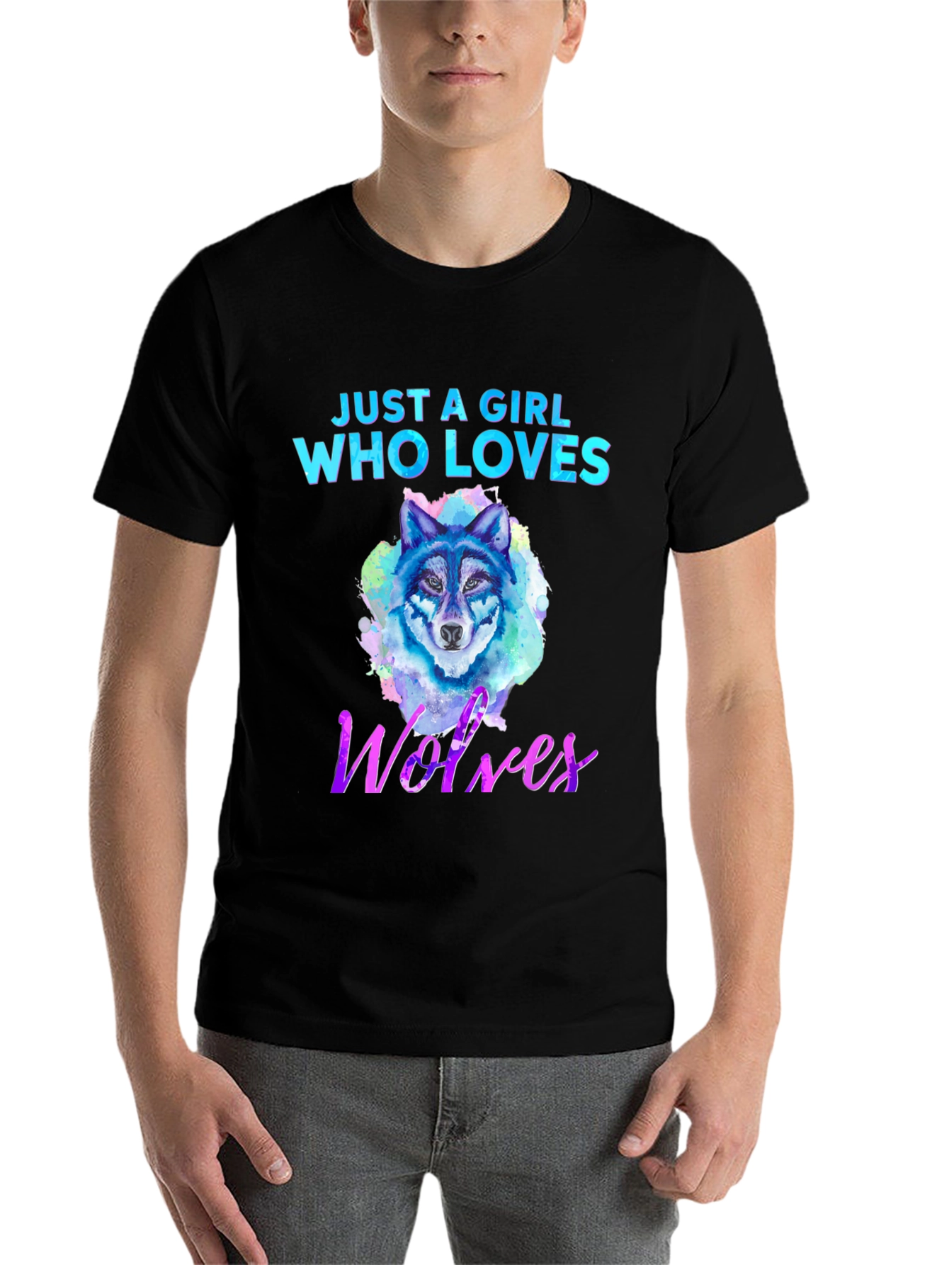 Black Girl Who Loves Wolves Graphic T-Shirt view 7