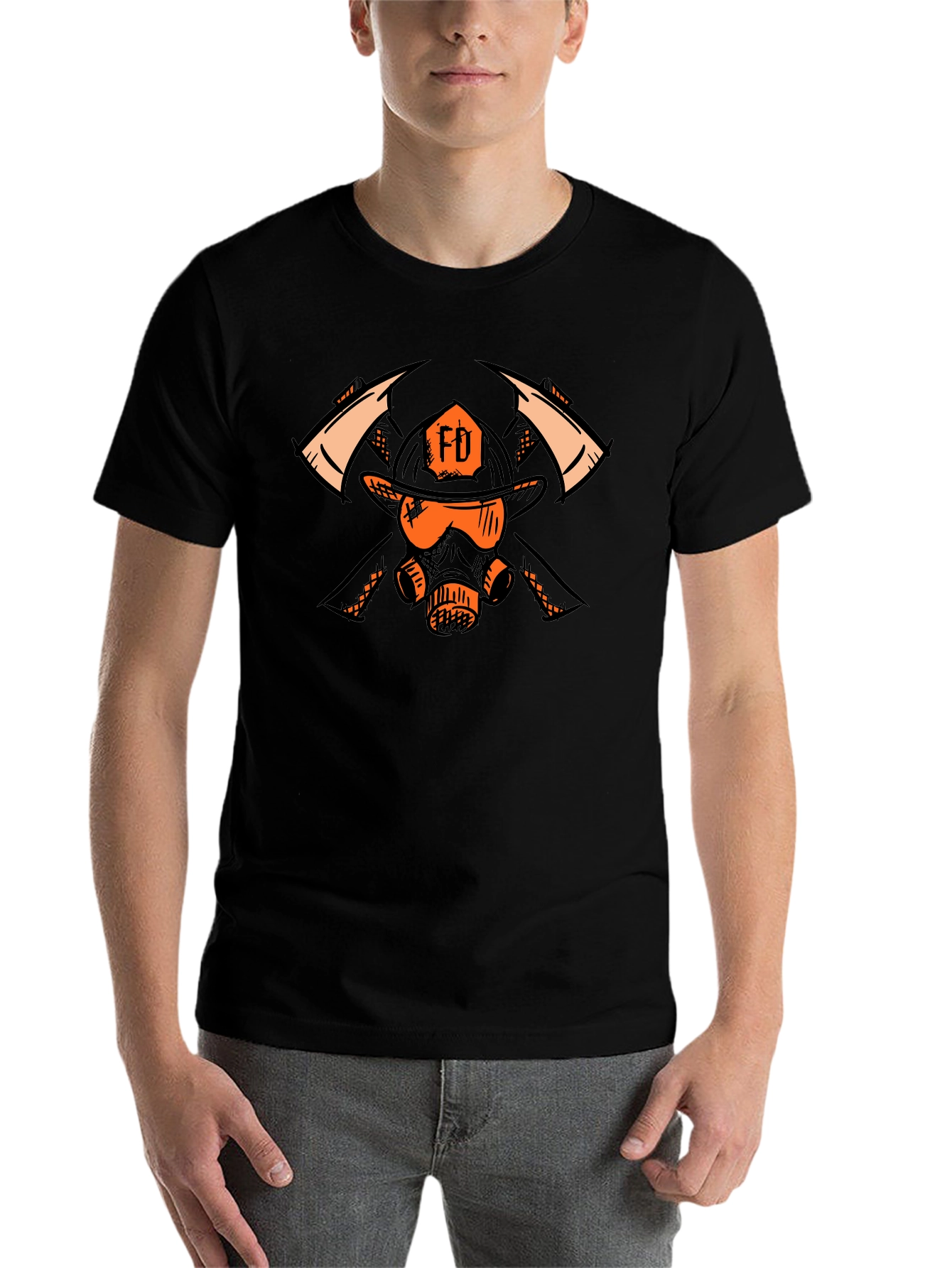 Black Firefighter FD Helmet & Mask Graphic T-Shirt view 7
