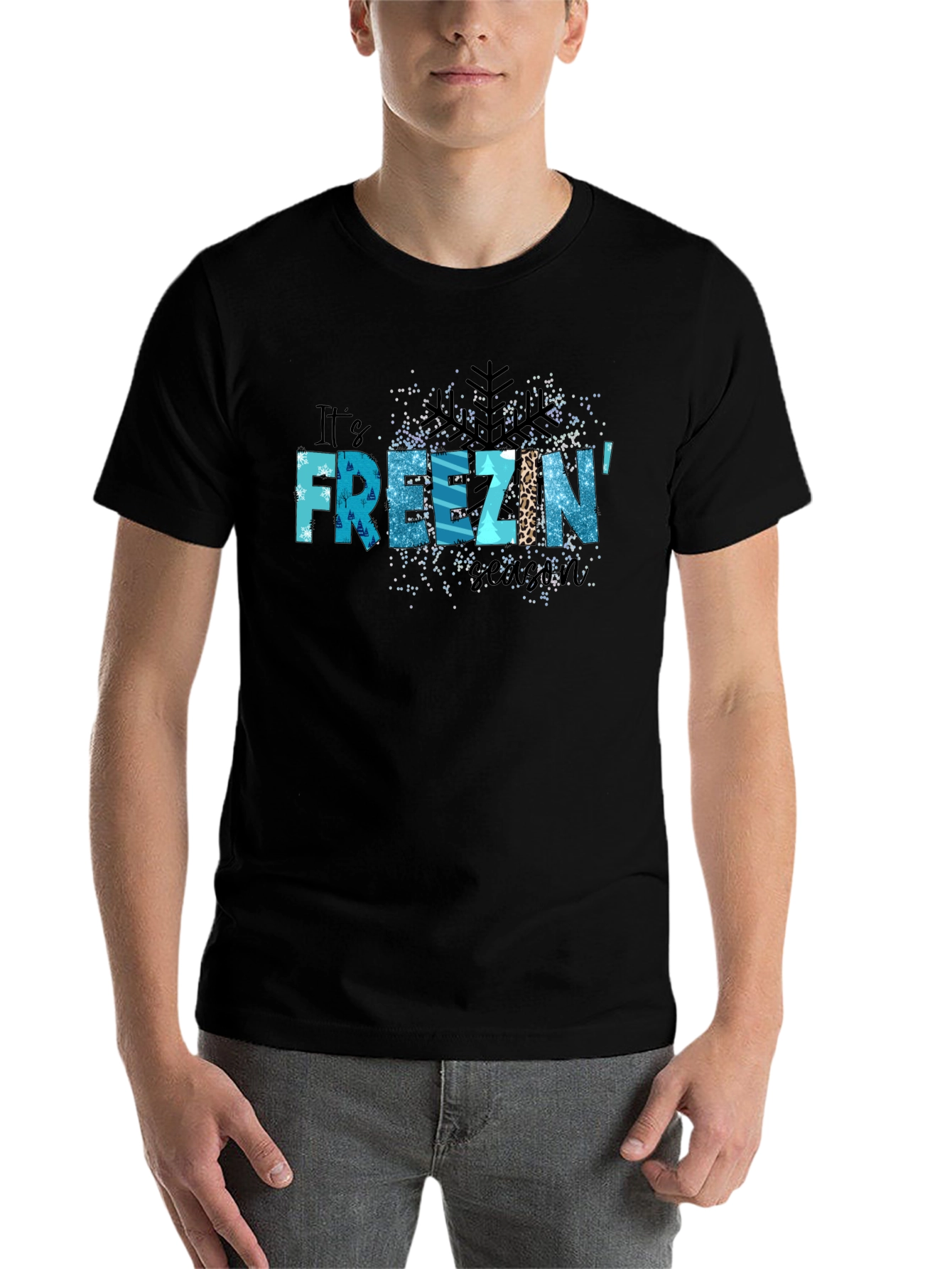Black It's Freezin' Season Black Graphic T-Shirt view 7