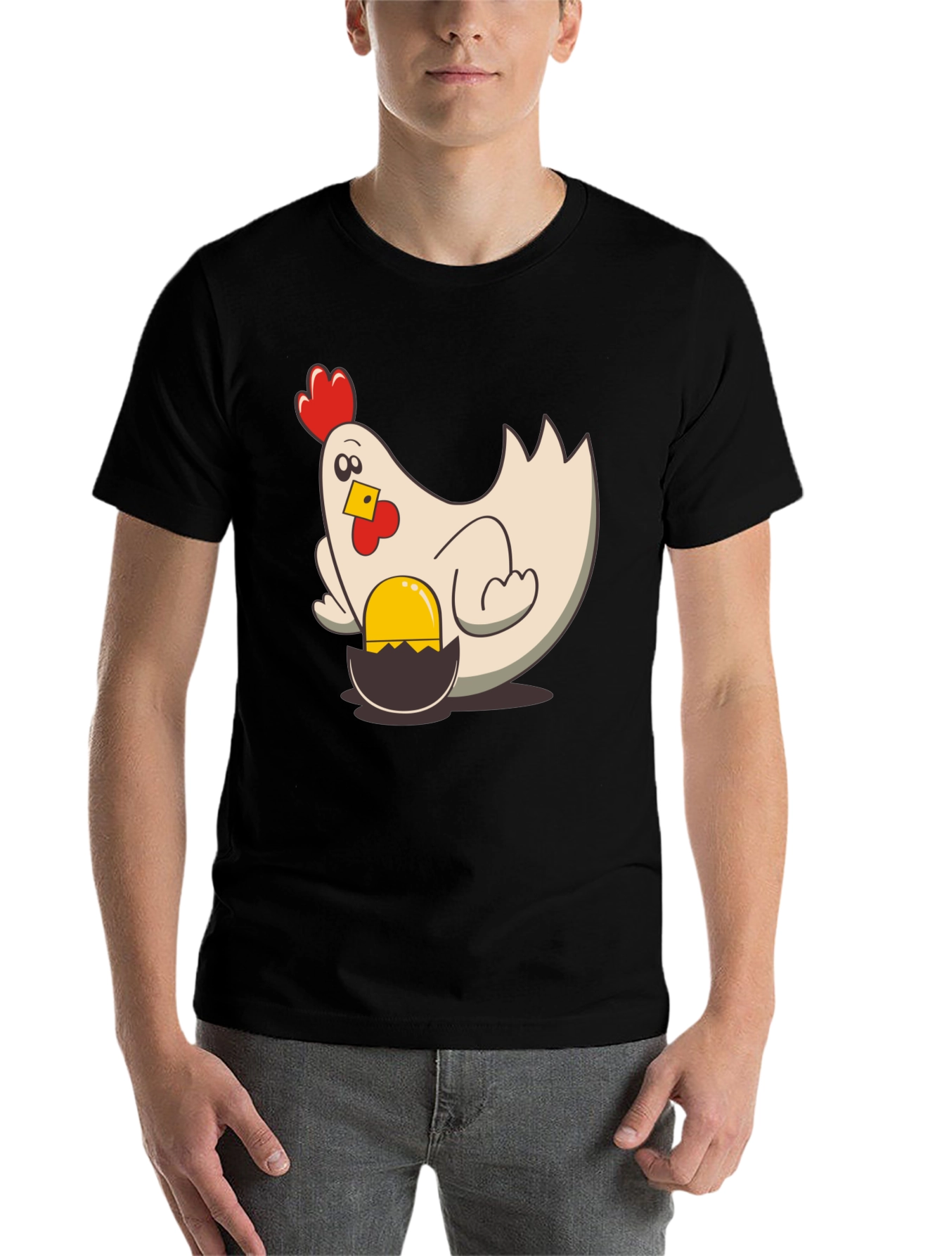 Black Funny Chicken and Egg Cartoon T-Shirt view 7