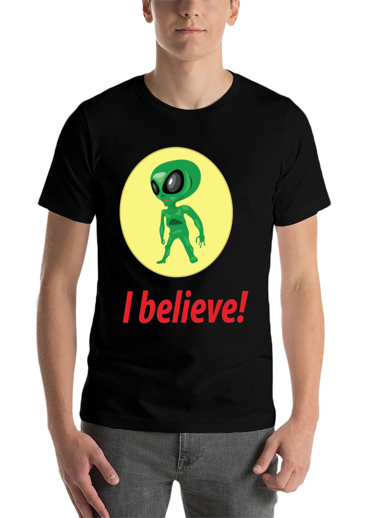 I Believe Alien Graphic Tee - Black Cotton T-Shirt - 7