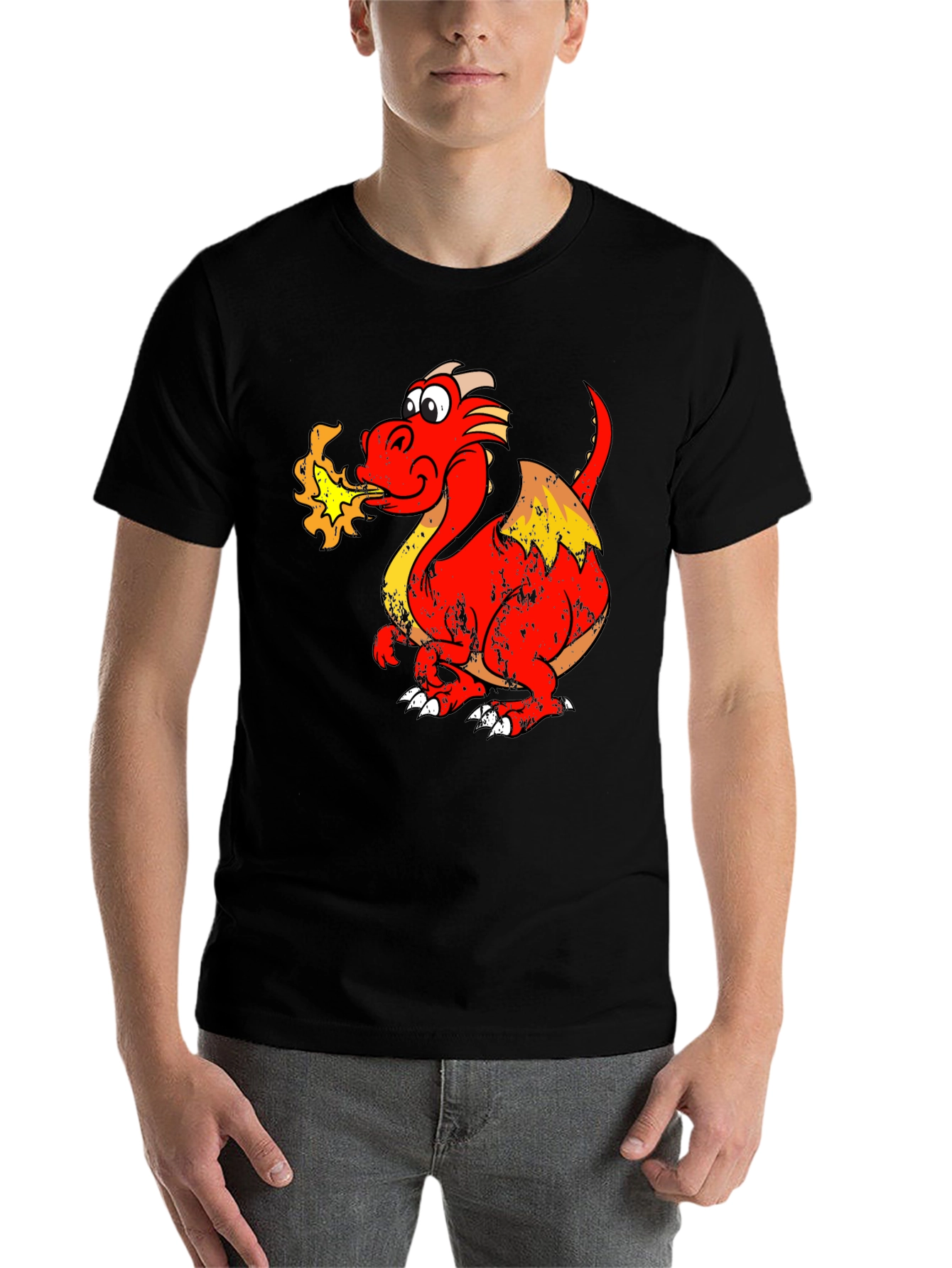 Fiery Dragon Graphic Tee - Black Cotton Shirt - 7