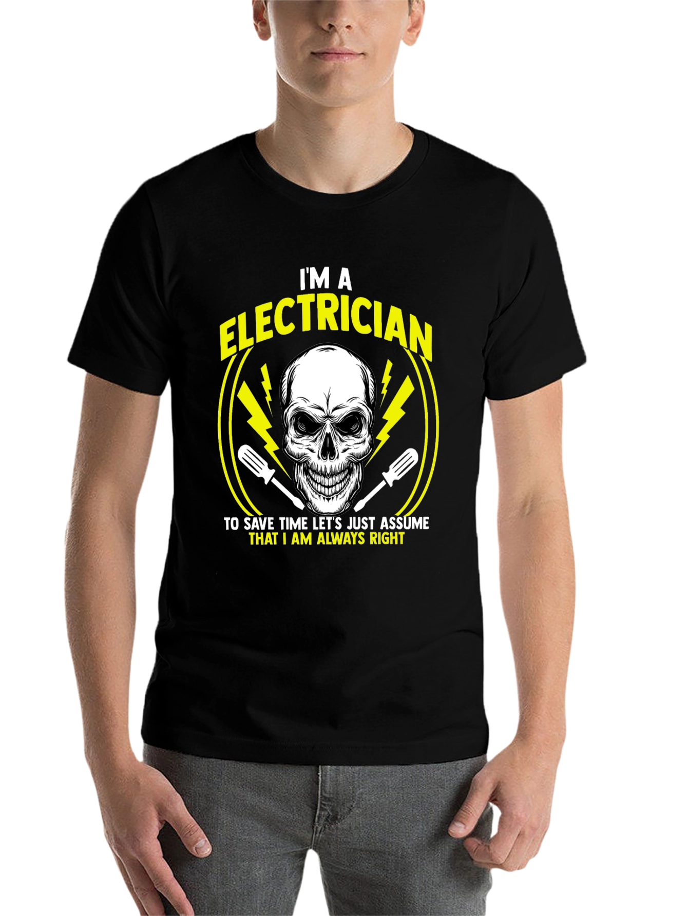 Black Electrician Skull Graphic T-Shirt - Always Right Funny Tee view 7