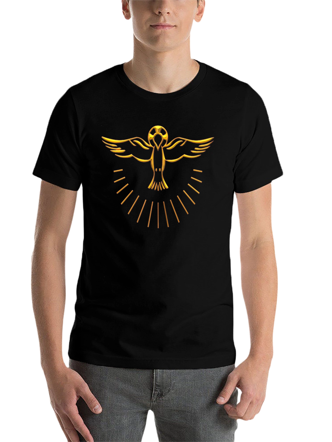 Black Golden Bird Graphic Black T-Shirt view 7
