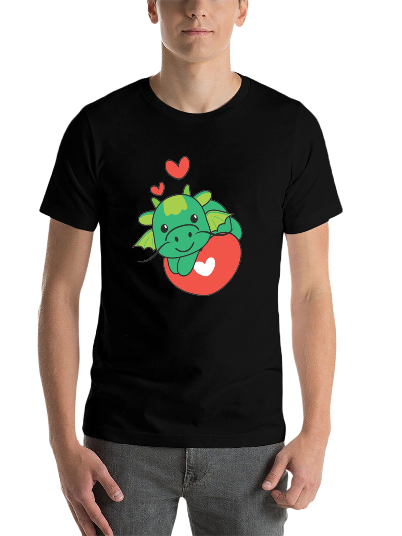 Black Cute Dragon Heart Graphic Tee view 7