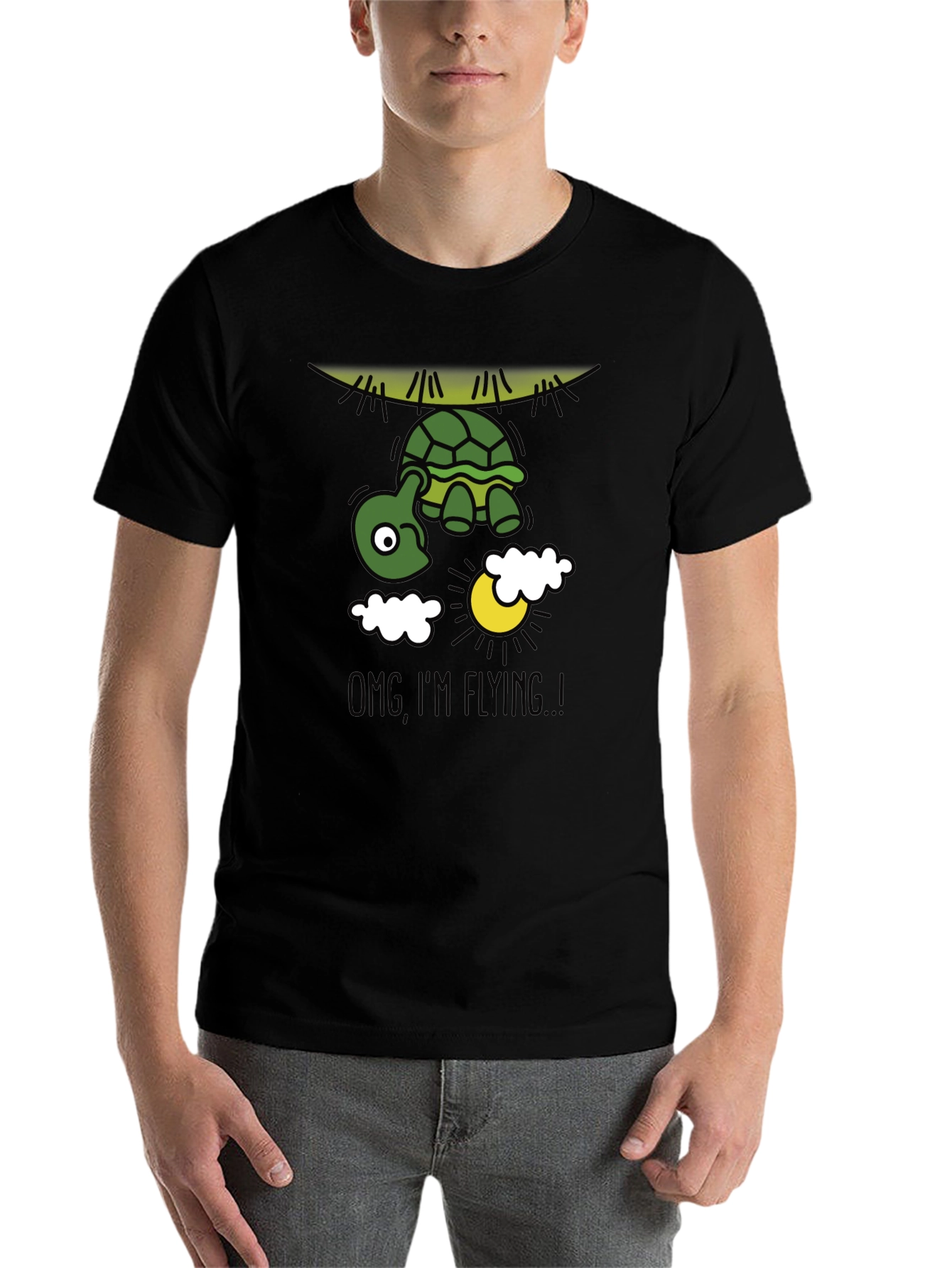 Black Funny Flying Turtle Graphic Tee view 7