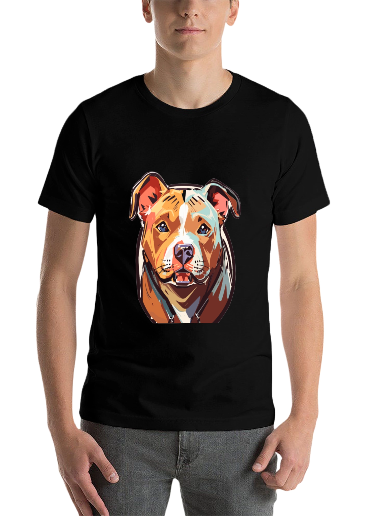 Black Cool Pitbull Dog Graphic Print Tee view 7