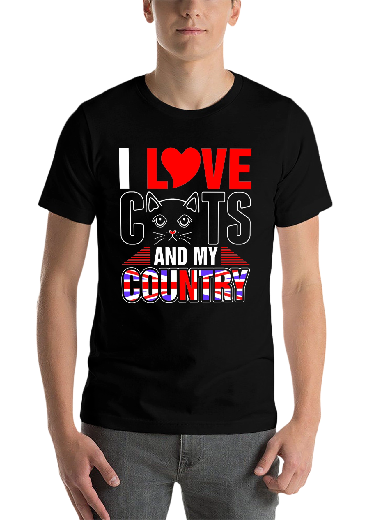 Black I Love Cats and My Country T-Shirt view 7