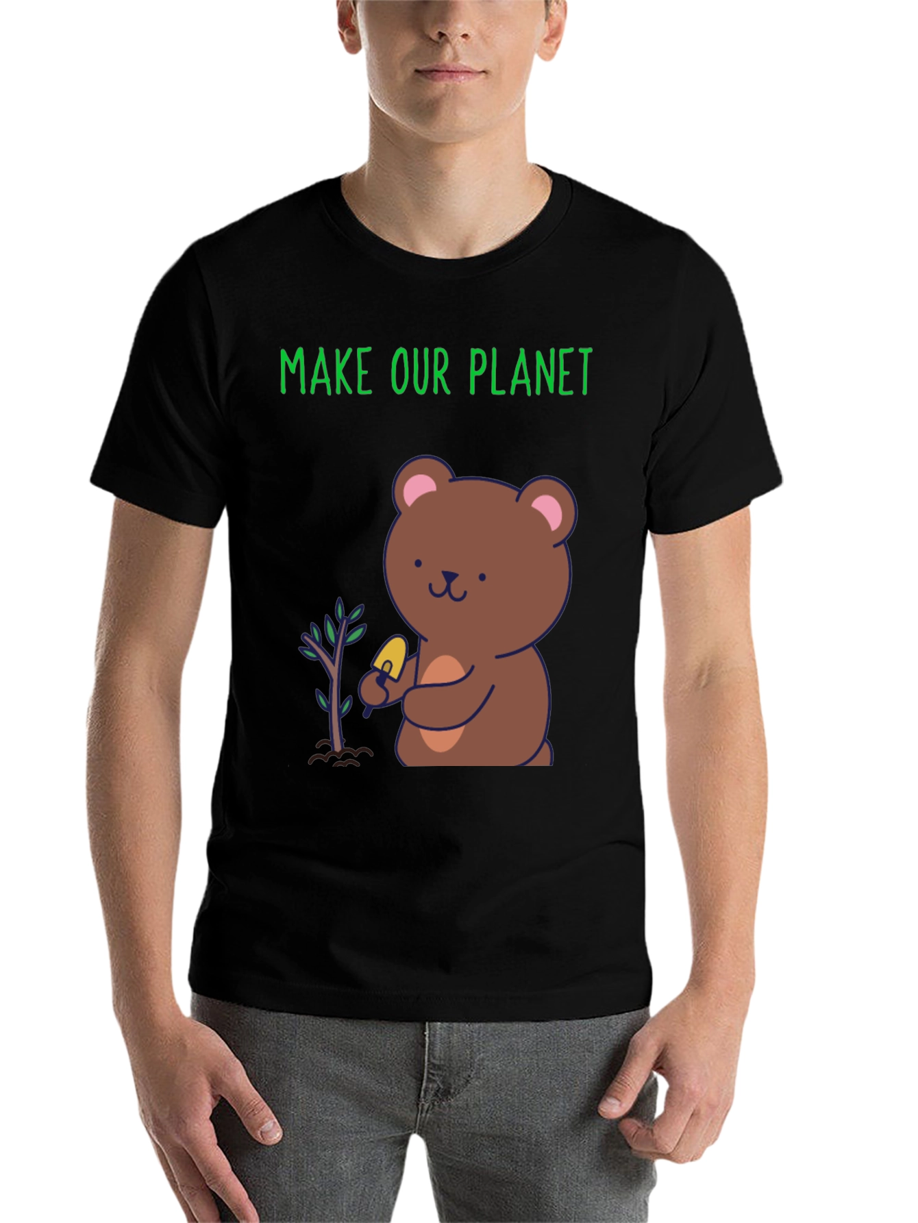Black Plant a Tree Bear Graphic Tee - Make Our Planet view 7