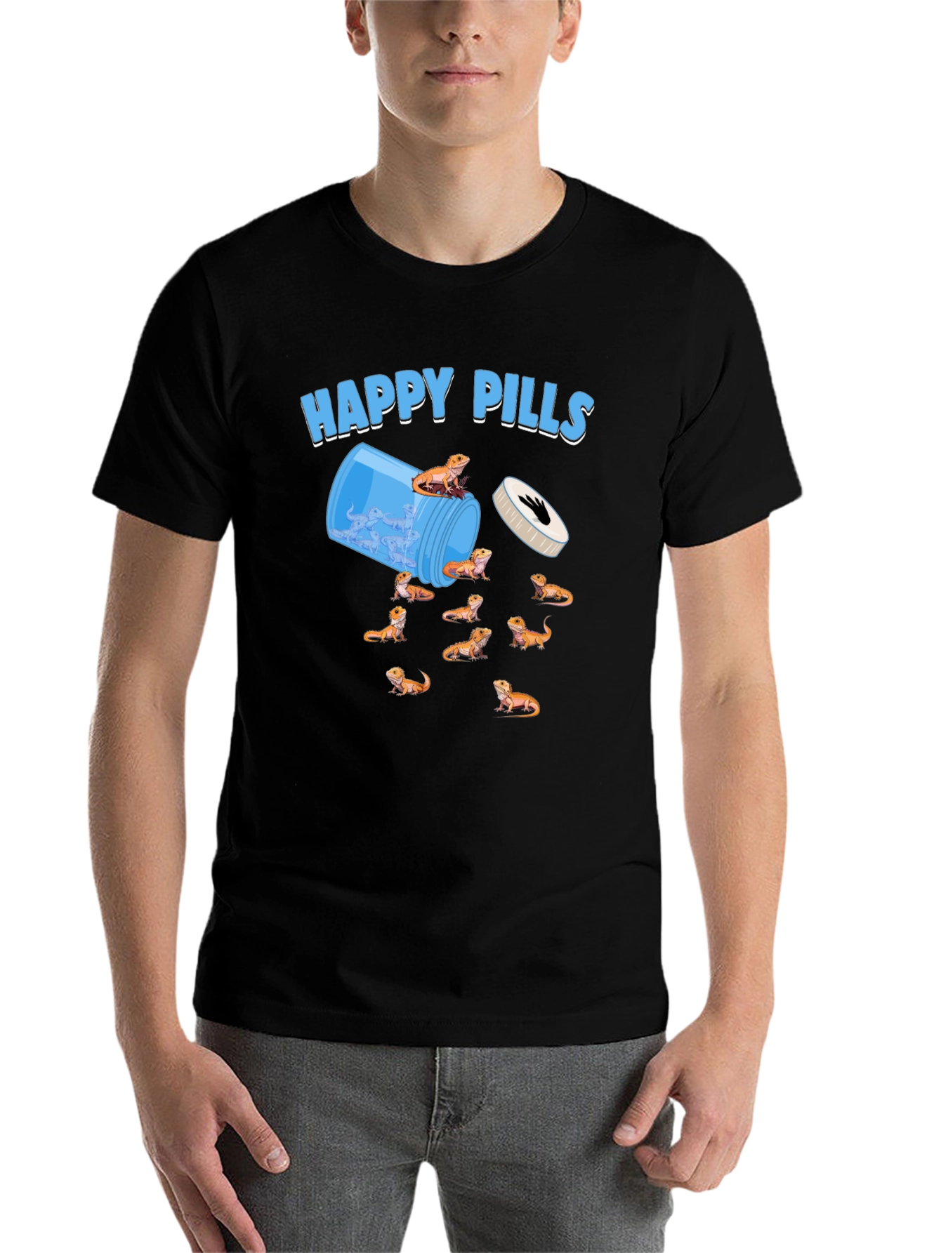 Black Happy Pills Bearded Dragon T-Shirt view 7