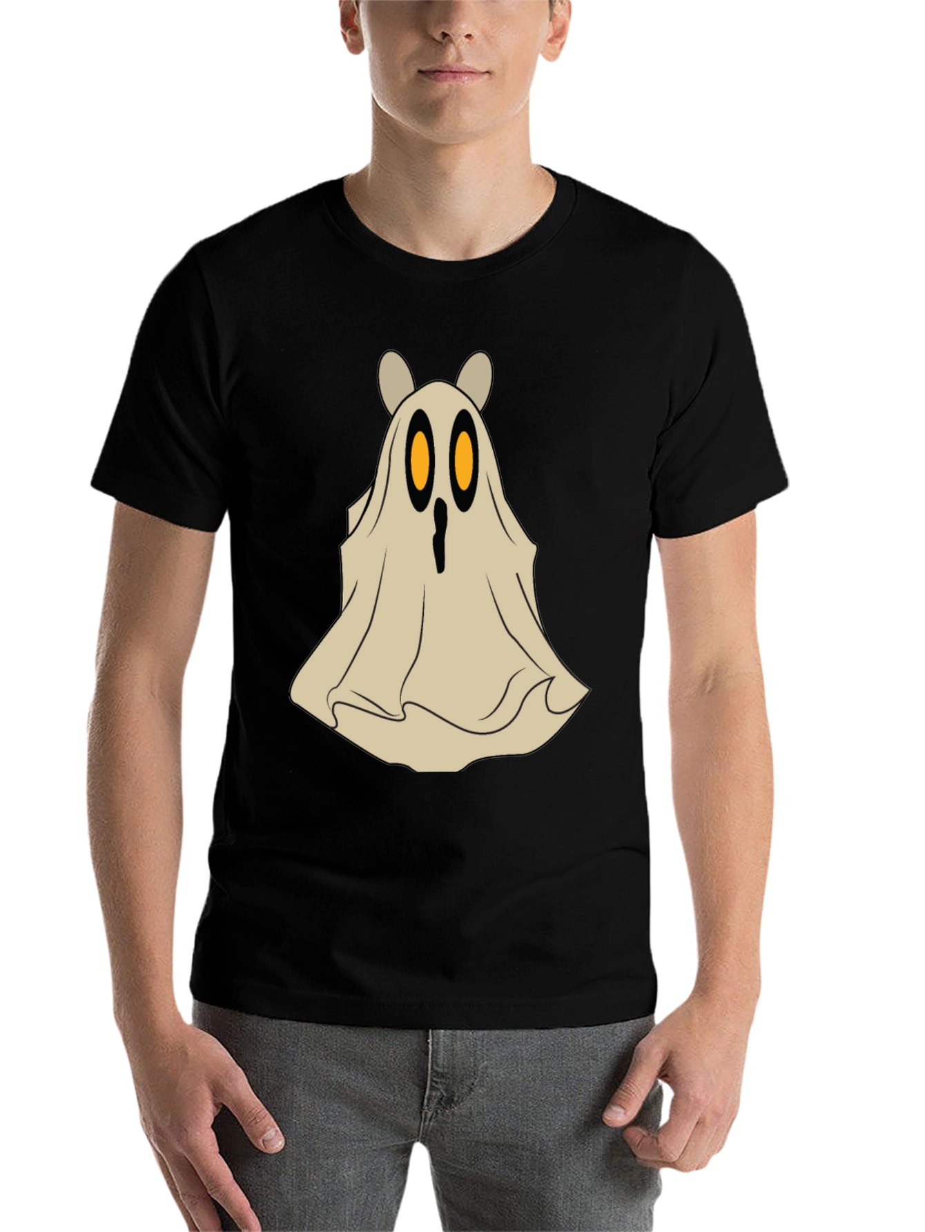 Black Spooky Cute Bear Ghost Halloween T-Shirt view 7
