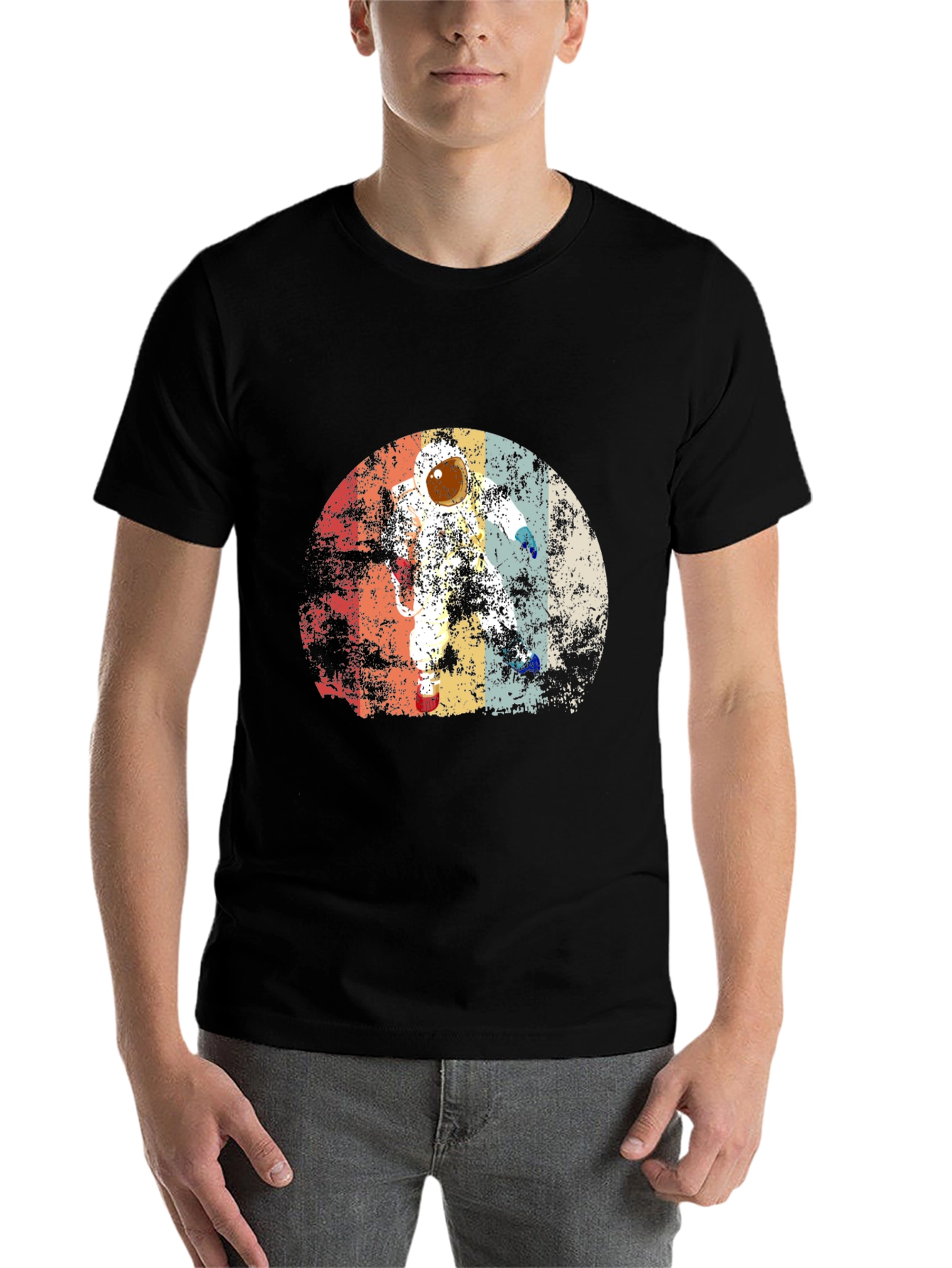 Black Retro Astronaut Graphic Black T-Shirt view 7