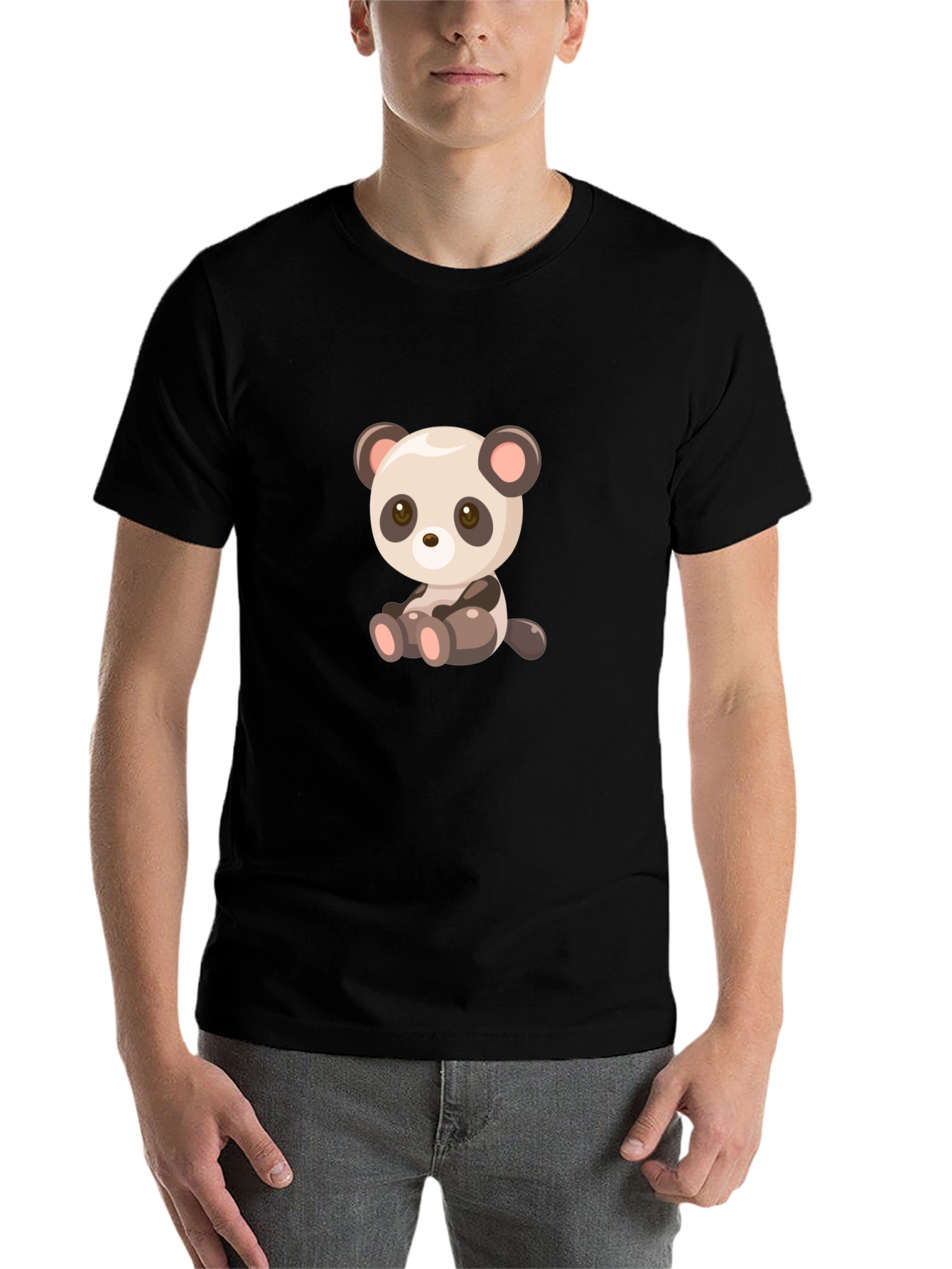 Black Cute Cartoon Panda Bear Black T-Shirt view 7