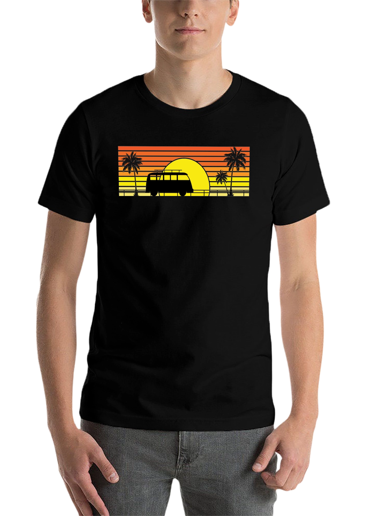 Black Sunset Van Palm Tee - Retro Beach Vibes view 7
