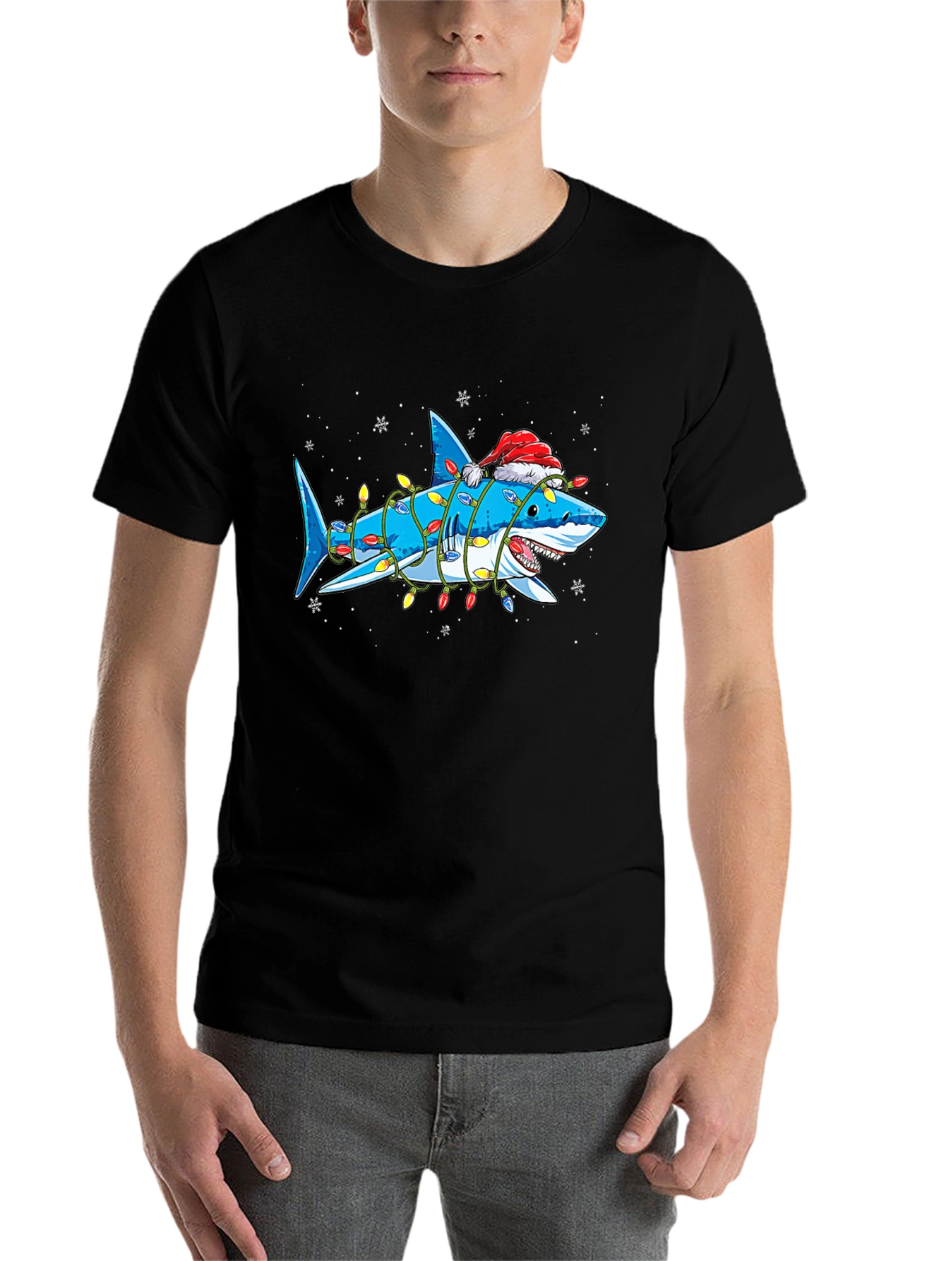 Christmas Shark T-Shirt with Holiday Lights - 7