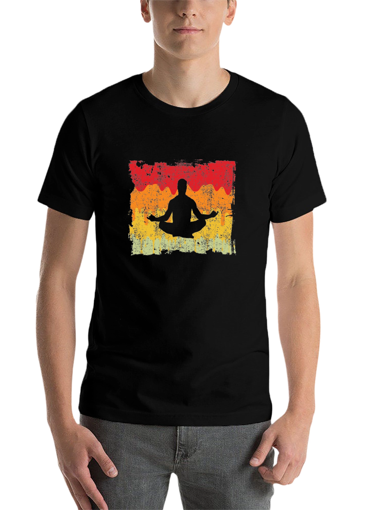 Black Yoga Pose Graphic T-Shirt - Men's Black Tee view 7