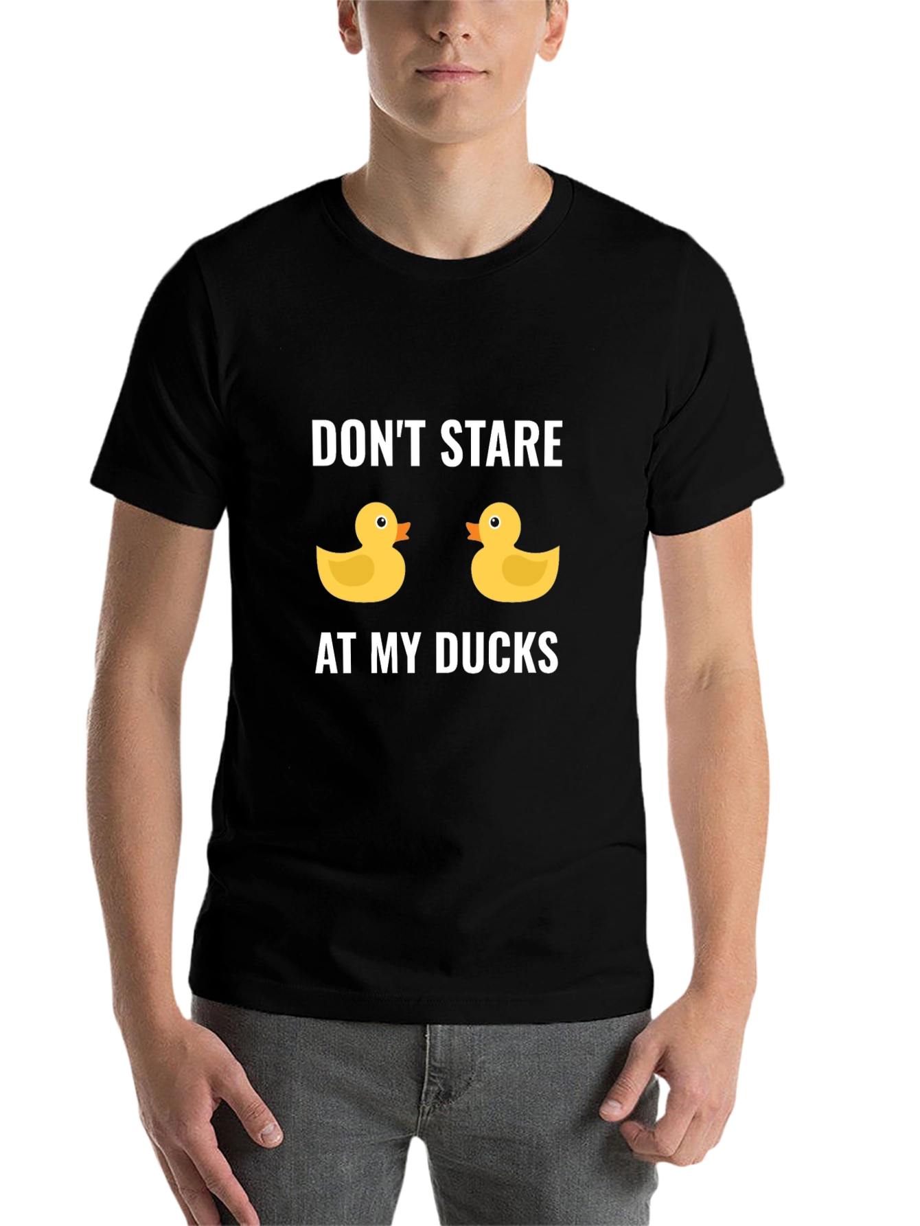 Black Funny Duck Graphic Tee - Don't Stare at My Ducks! view 7