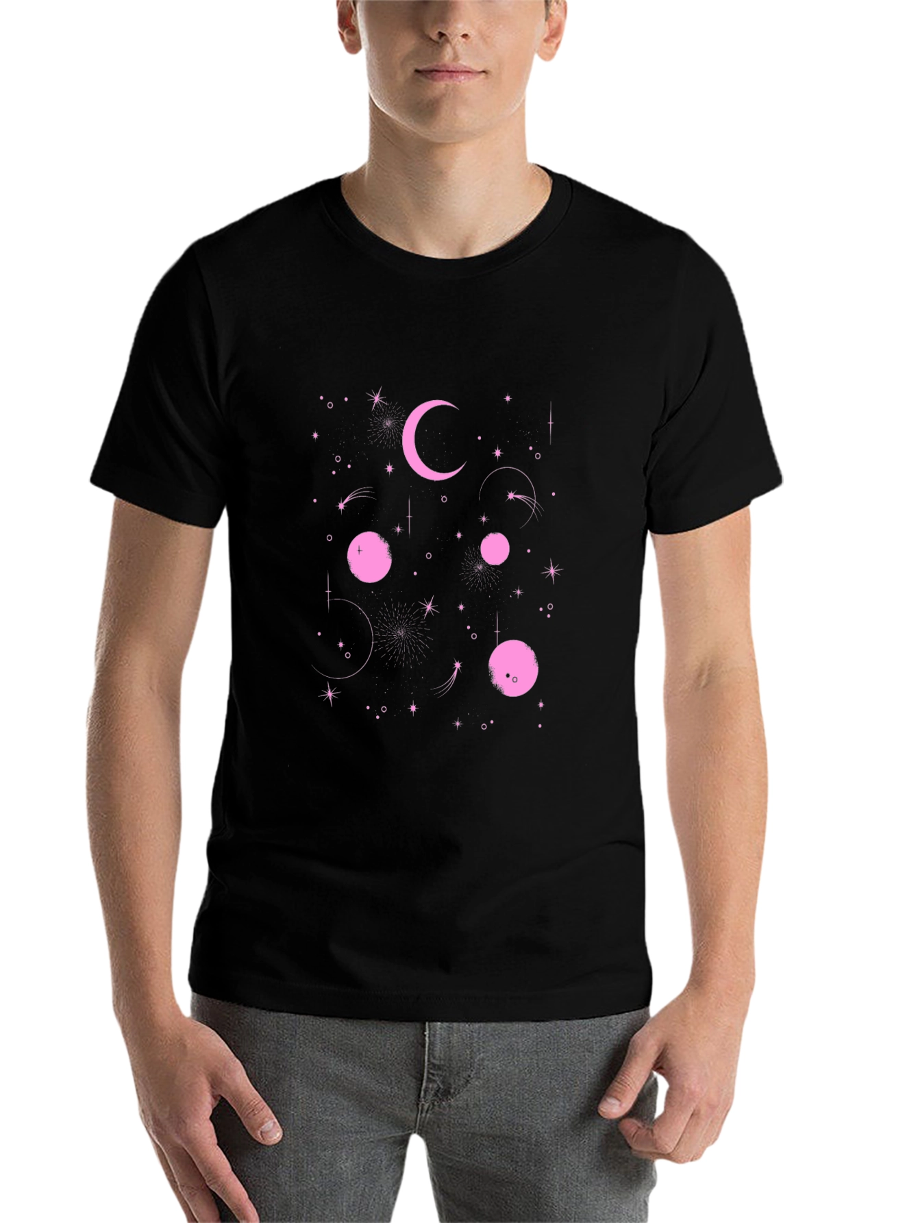 Black Celestial Pink Graphic Black T-Shirt view 7