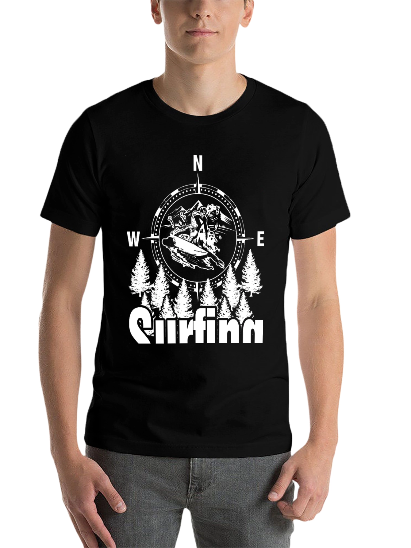 Black Surfing Compass Graphic Black T-Shirt view 7