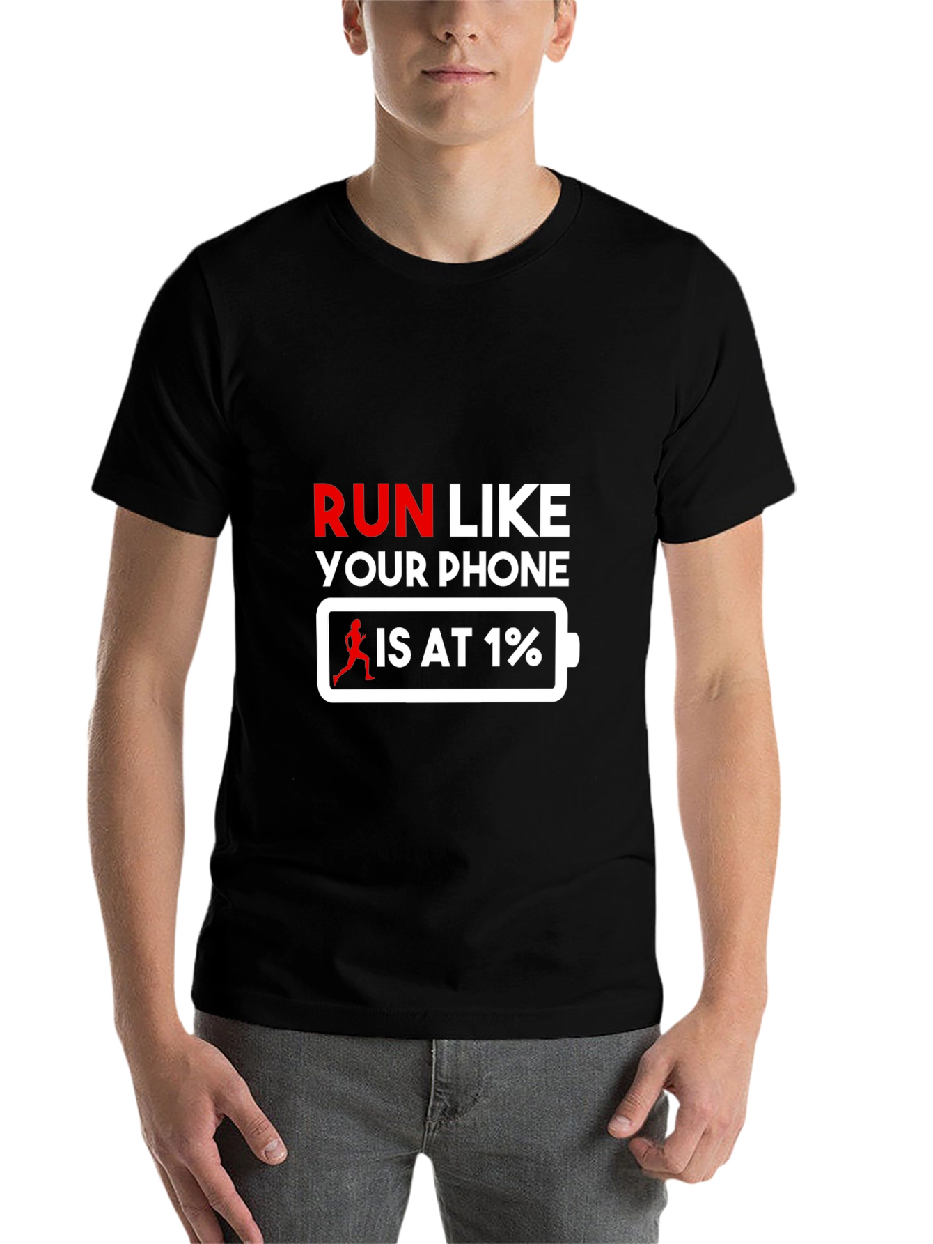 Black Run Like Your Phone is at 1% T-Shirt view 7