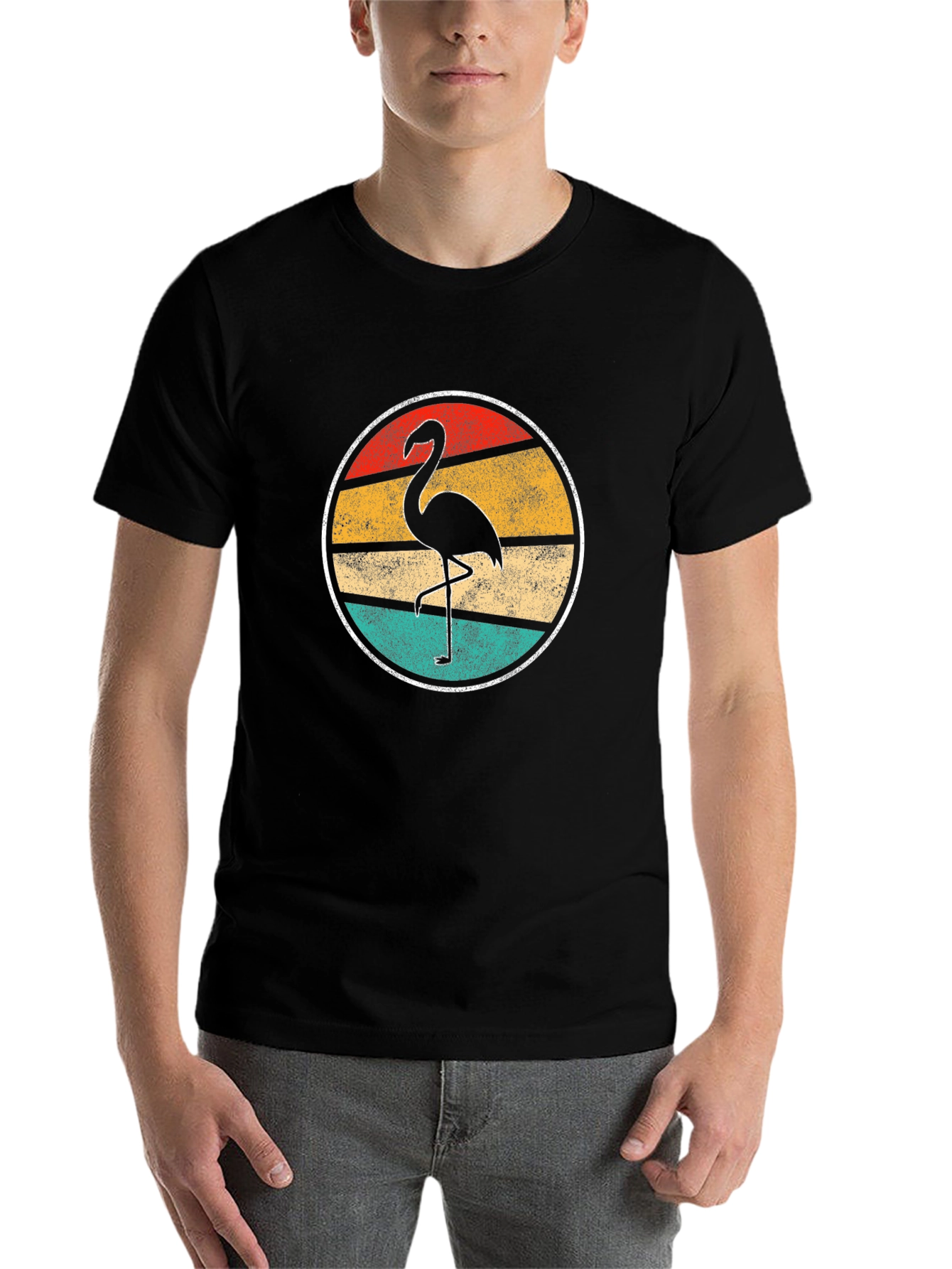 Black Retro Flamingo Graphic Tee - Men's Black T-Shirt view 7