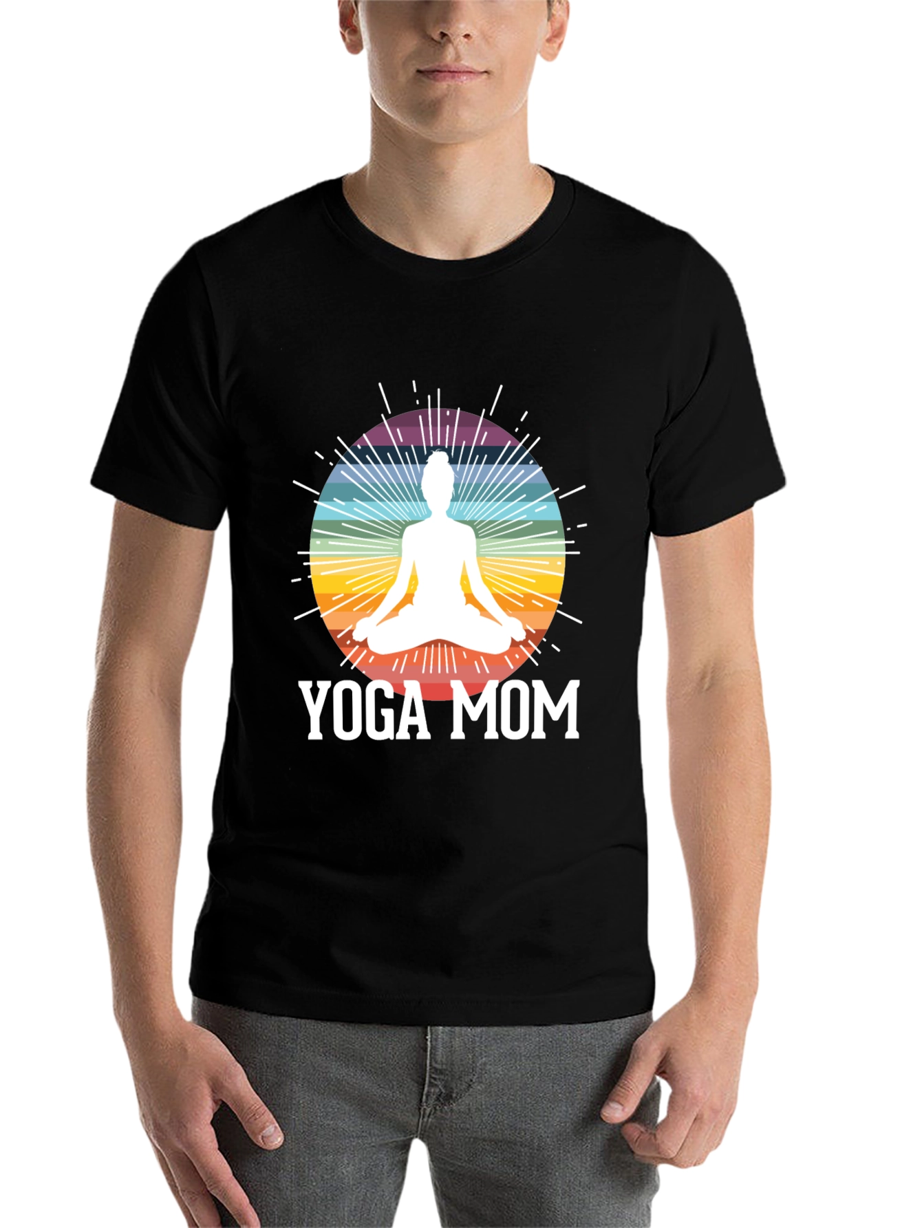 Black Yoga Mom Black T-Shirt - Meditation Rainbow Design view 7