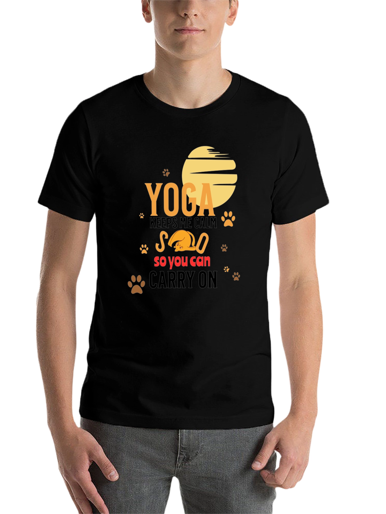 Black Yoga Cat Lover T-Shirt - Carry On Calm Tee view 7
