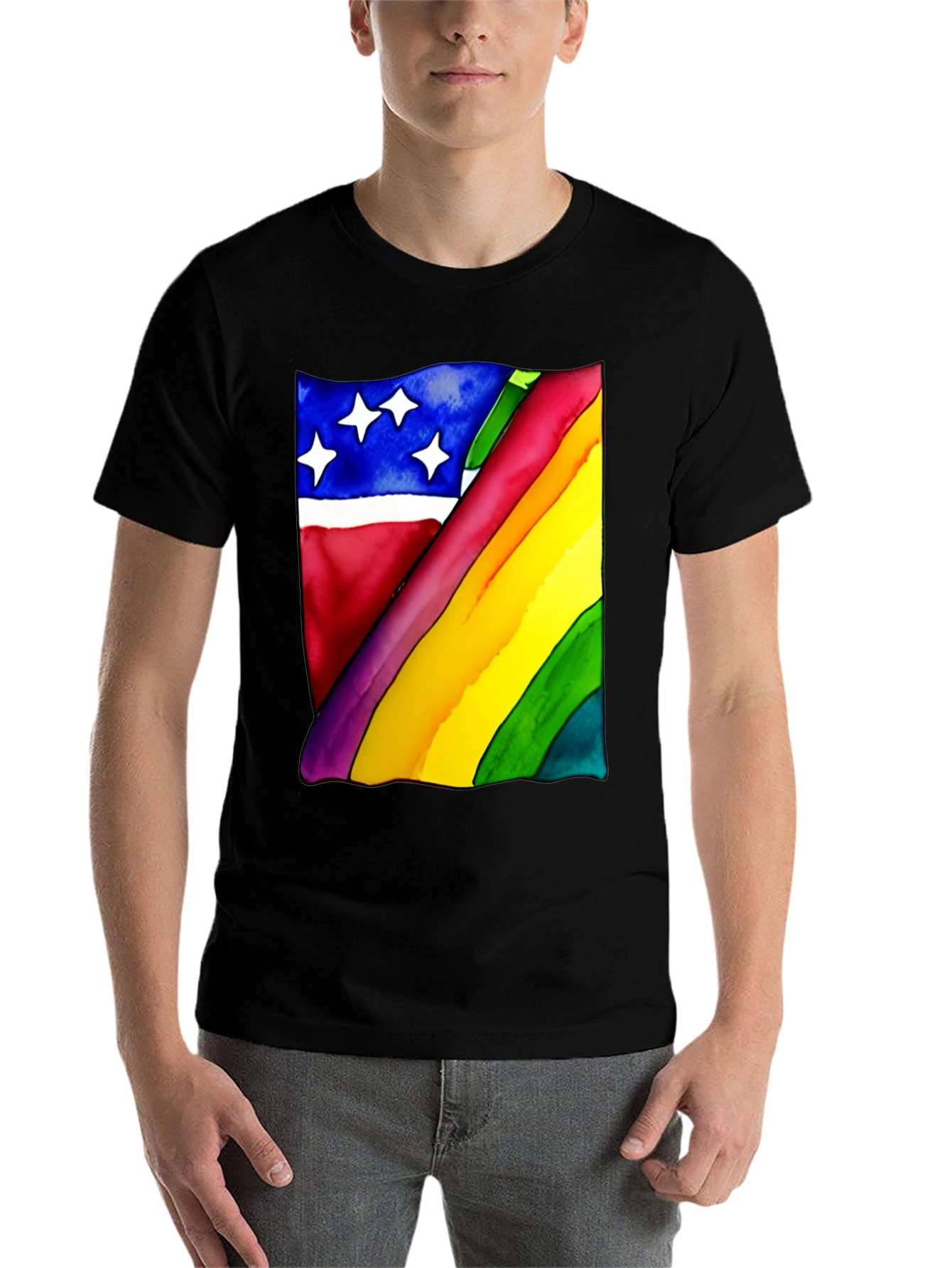 Black Rainbow Flag Graphic Tee - Unisex Black Shirt view 7