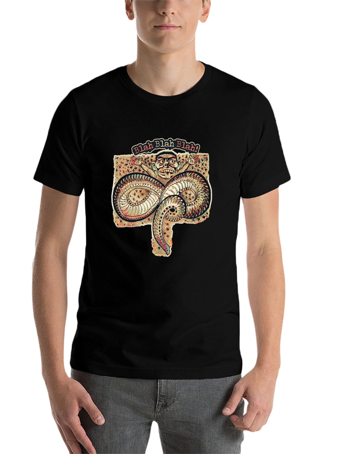 Black Blah Blah Graphic Tee - Unique Serpent Design view 7