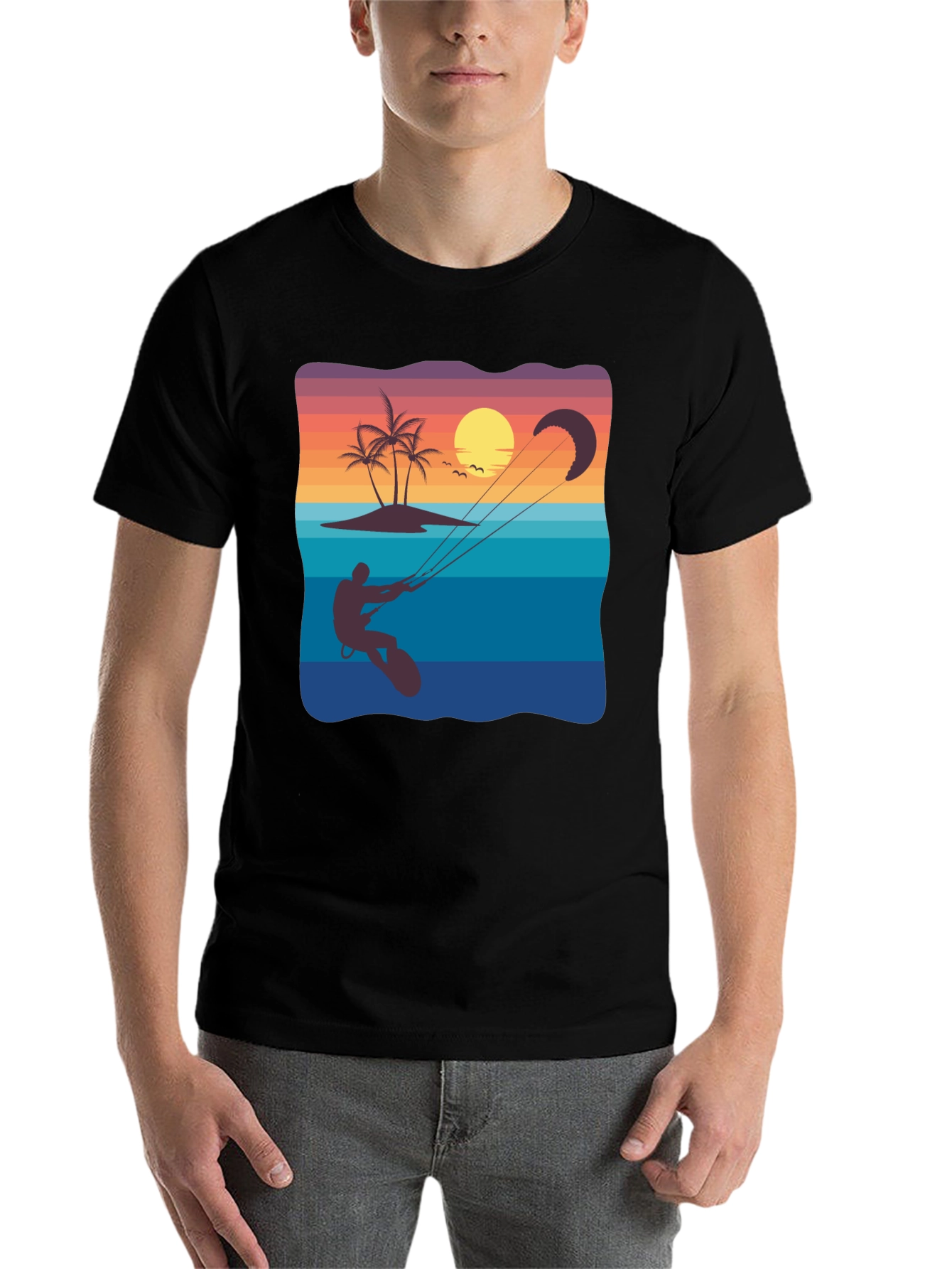 Black Sunset Kitesurfing Graphic Tee - Black Cotton Blend view 7