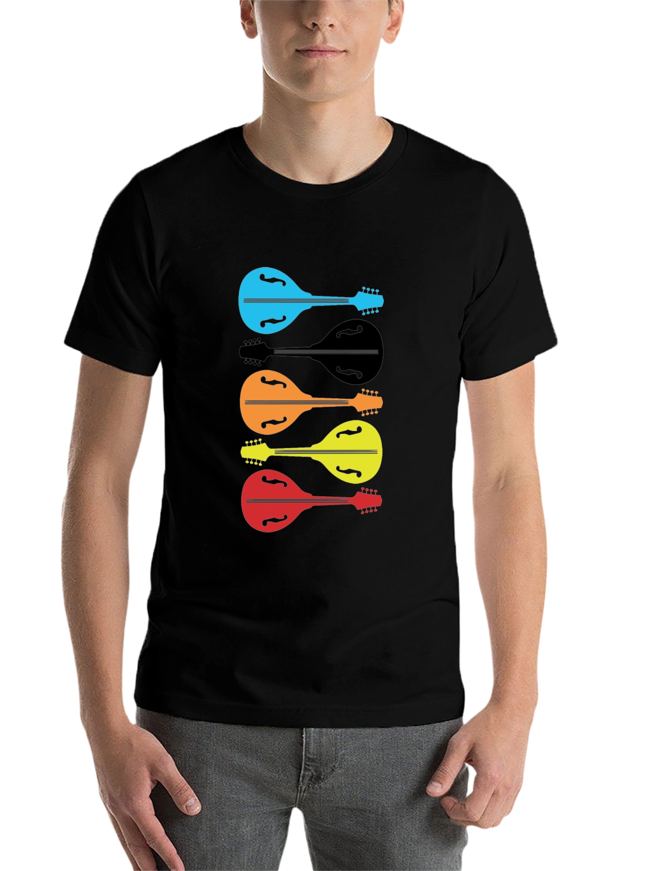 Black Colorful Mandolin Graphic T-Shirt view 7