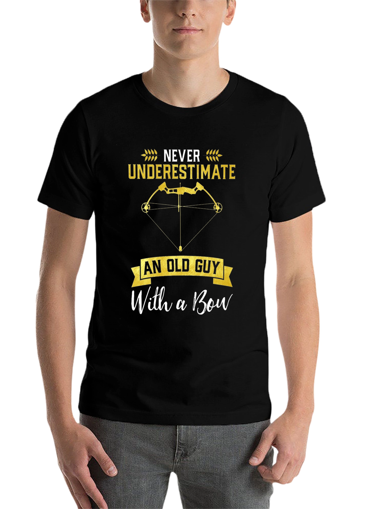 Black Never Underestimate Old Guy Bow T-Shirt view 7