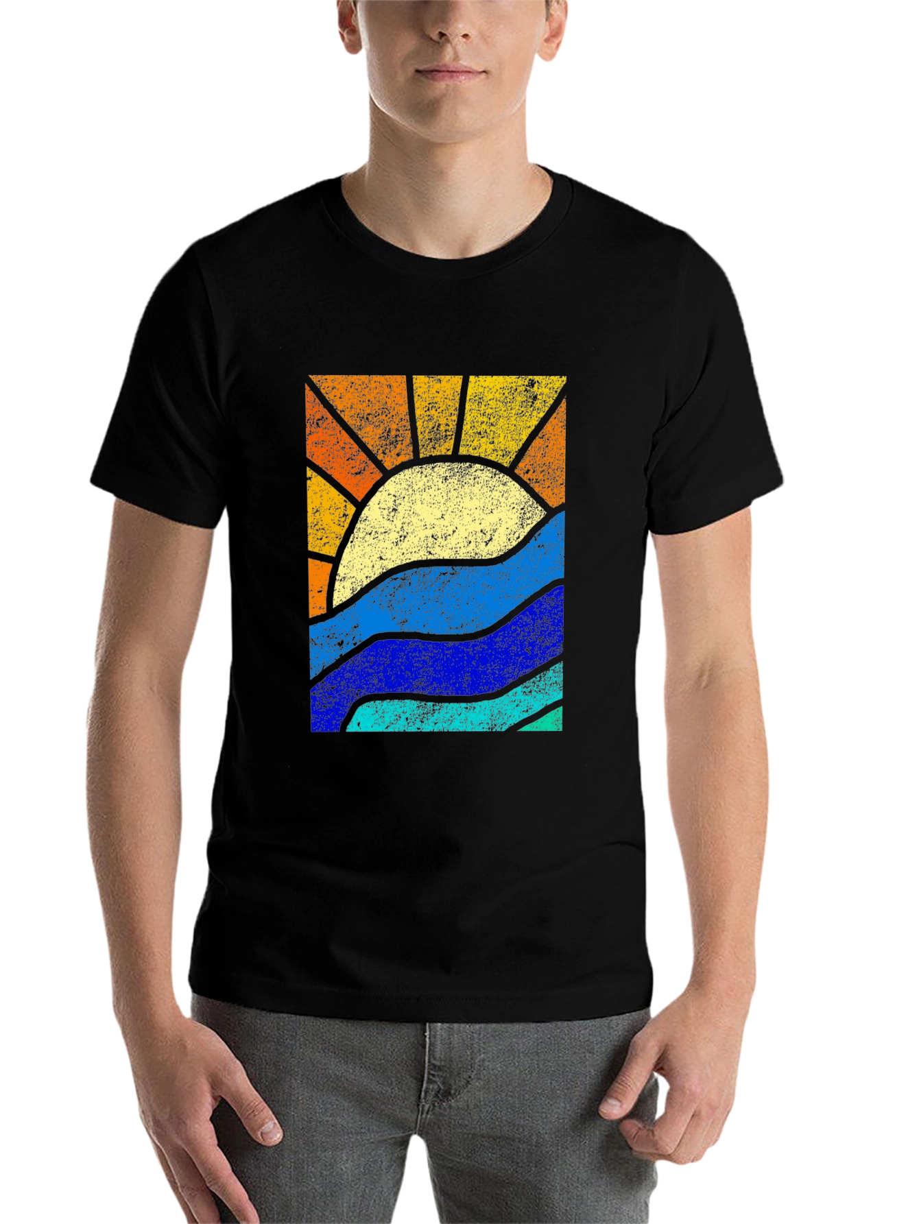 Black Retro Sunset & Waves Graphic Tee - Black view 7
